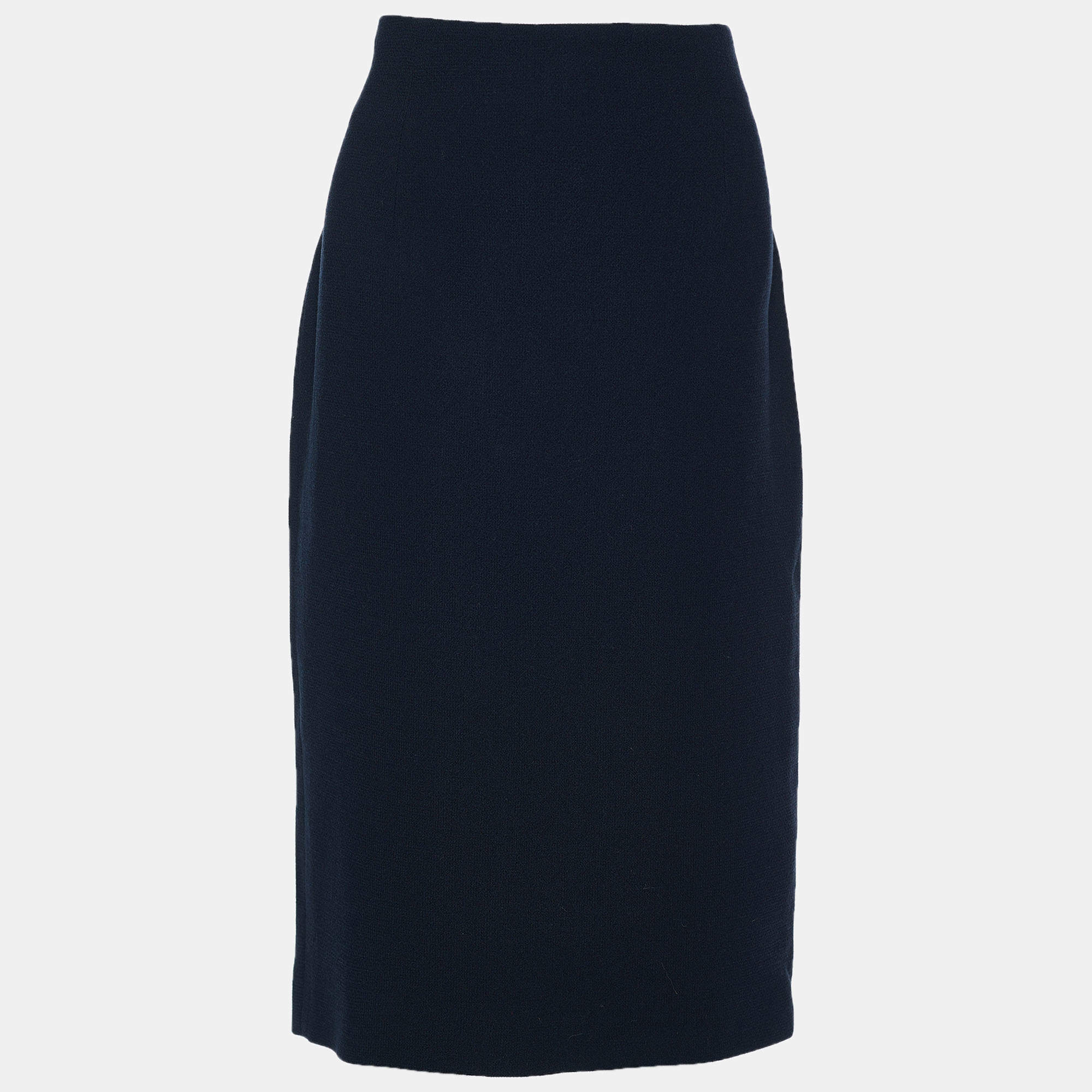 Dior Midnight Blue Textured Wool High Waist Pencil Skirt L