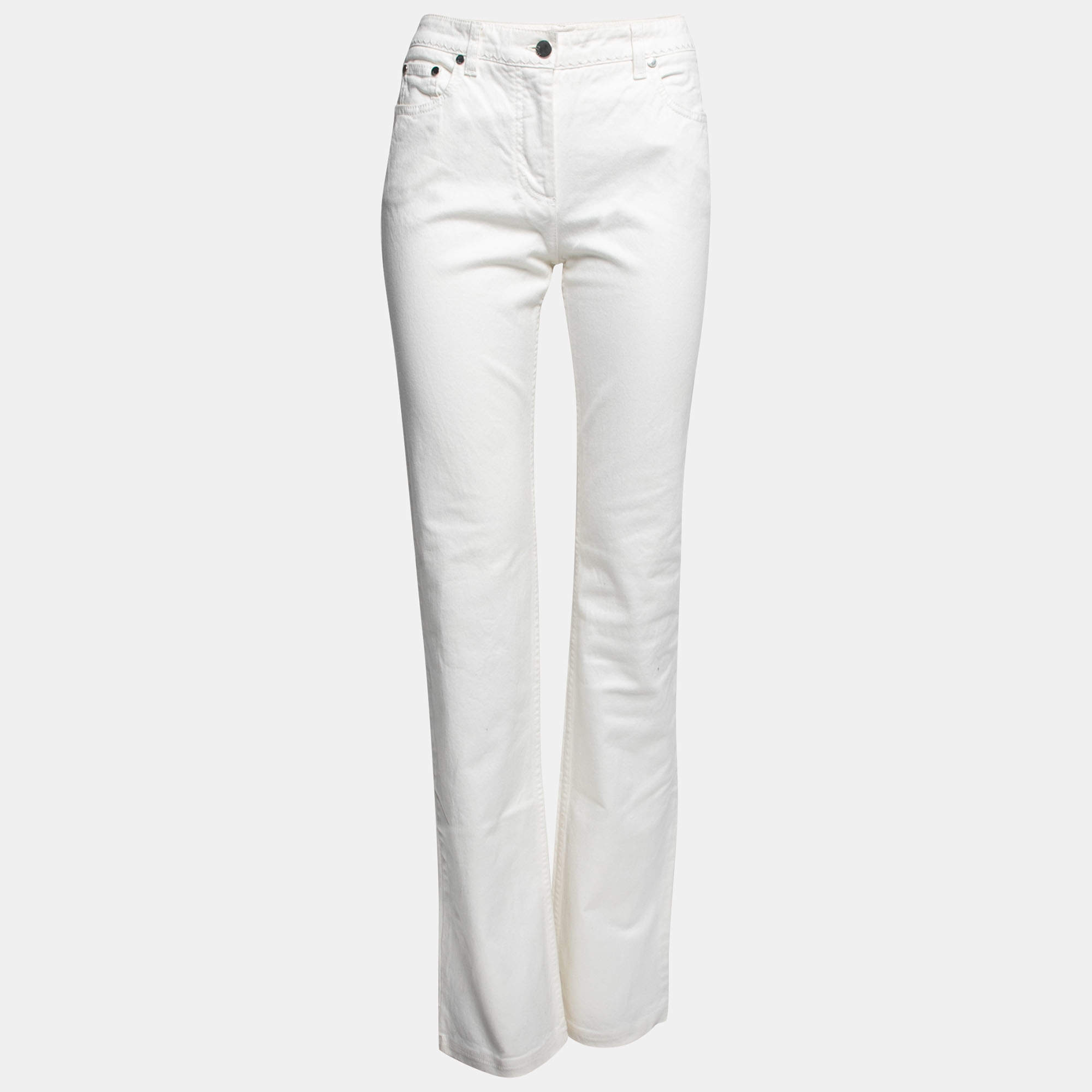 Dior Ivory Denim Logo Embroidered Straight Leg Jeans M