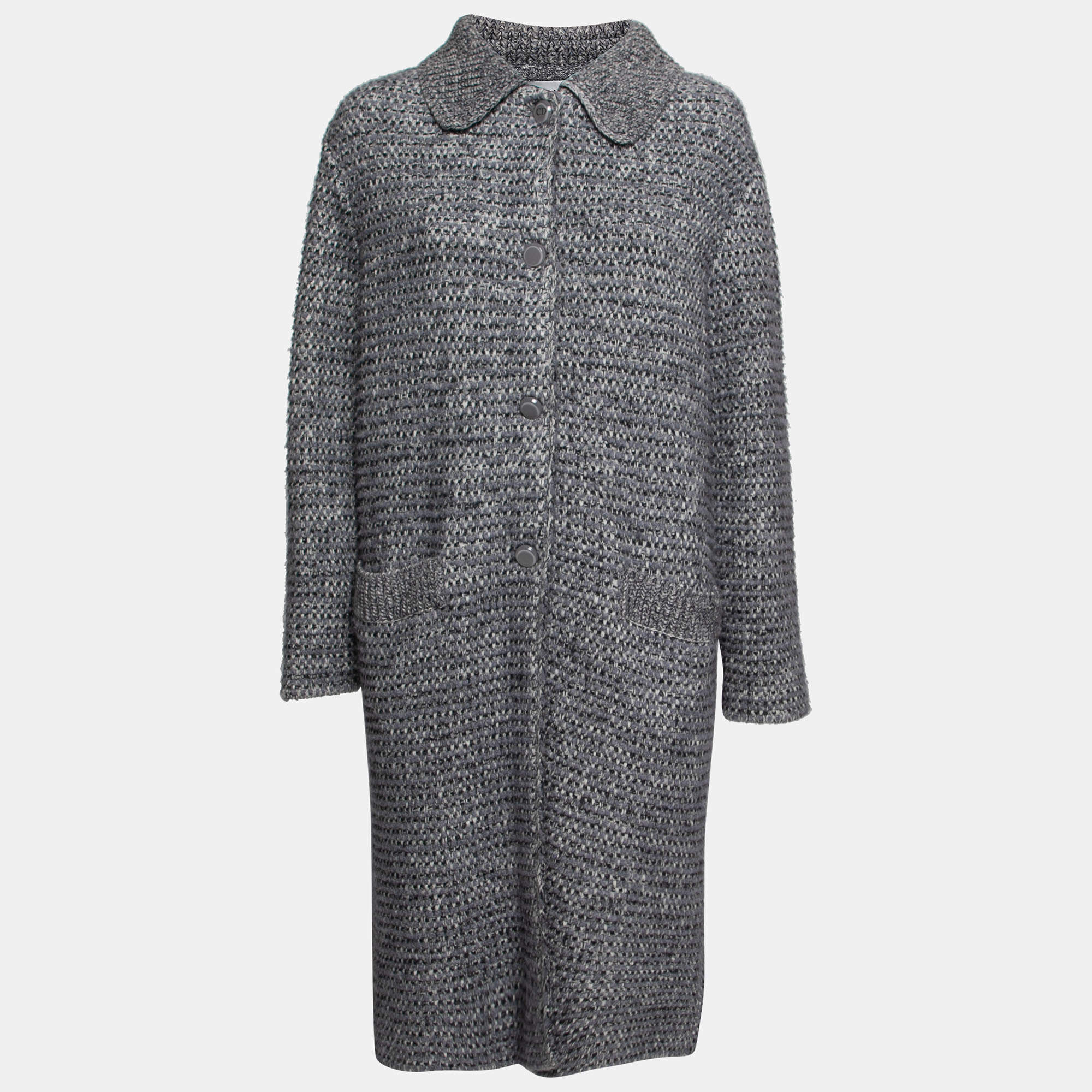 Christian Black and Grey Knit Long Sleeve Button Front Long Cardigan M
