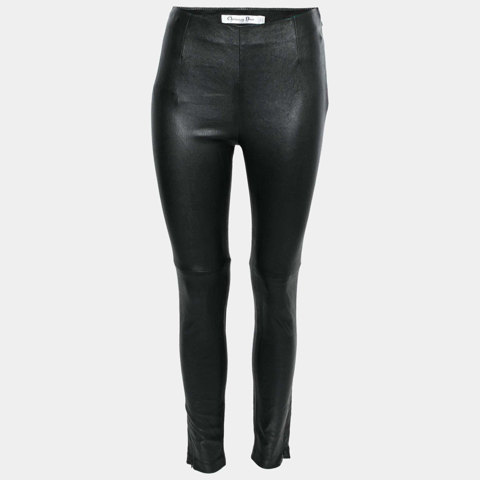 مملوكة مسبقًا Dior Black Leather Zipped Hem Detail Skinny Pants M