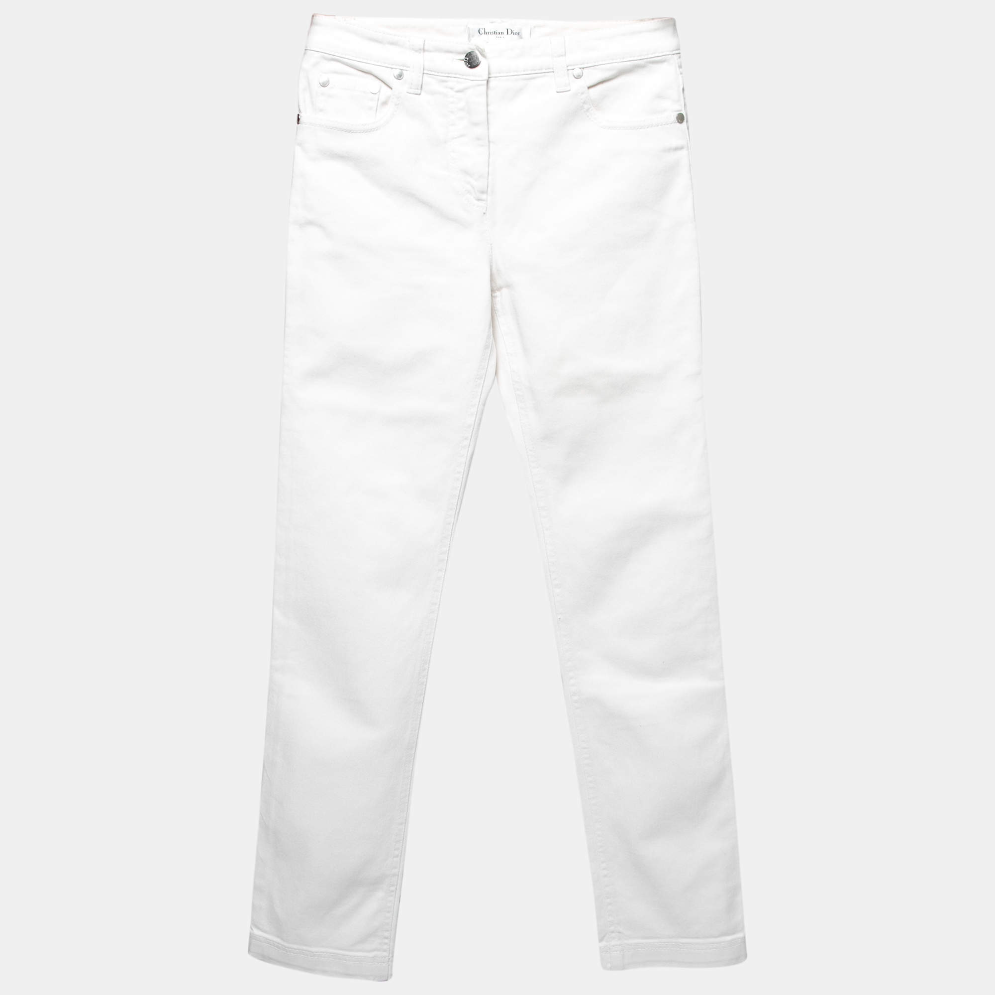 Pre Owned Dior White Denim Straight Fit Jeans S