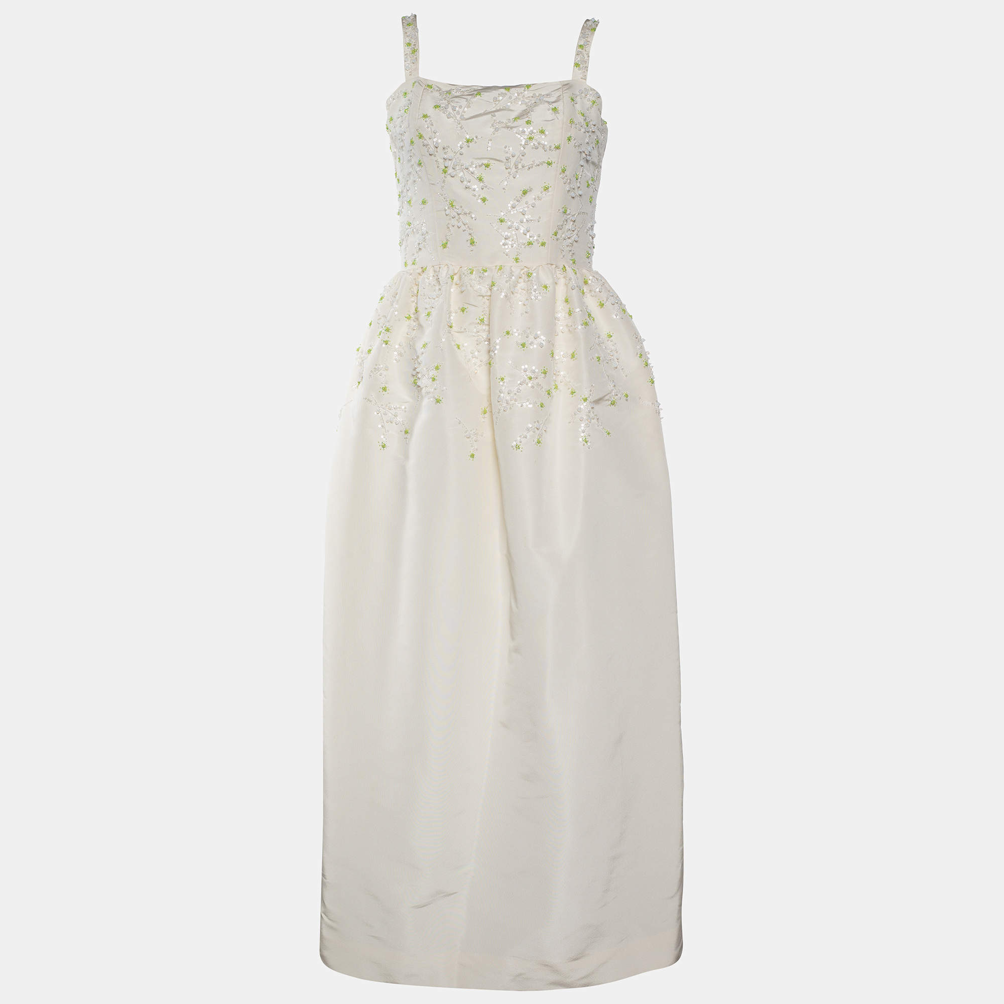 Dior Cream Silk Embellished Sleeveless Dress M