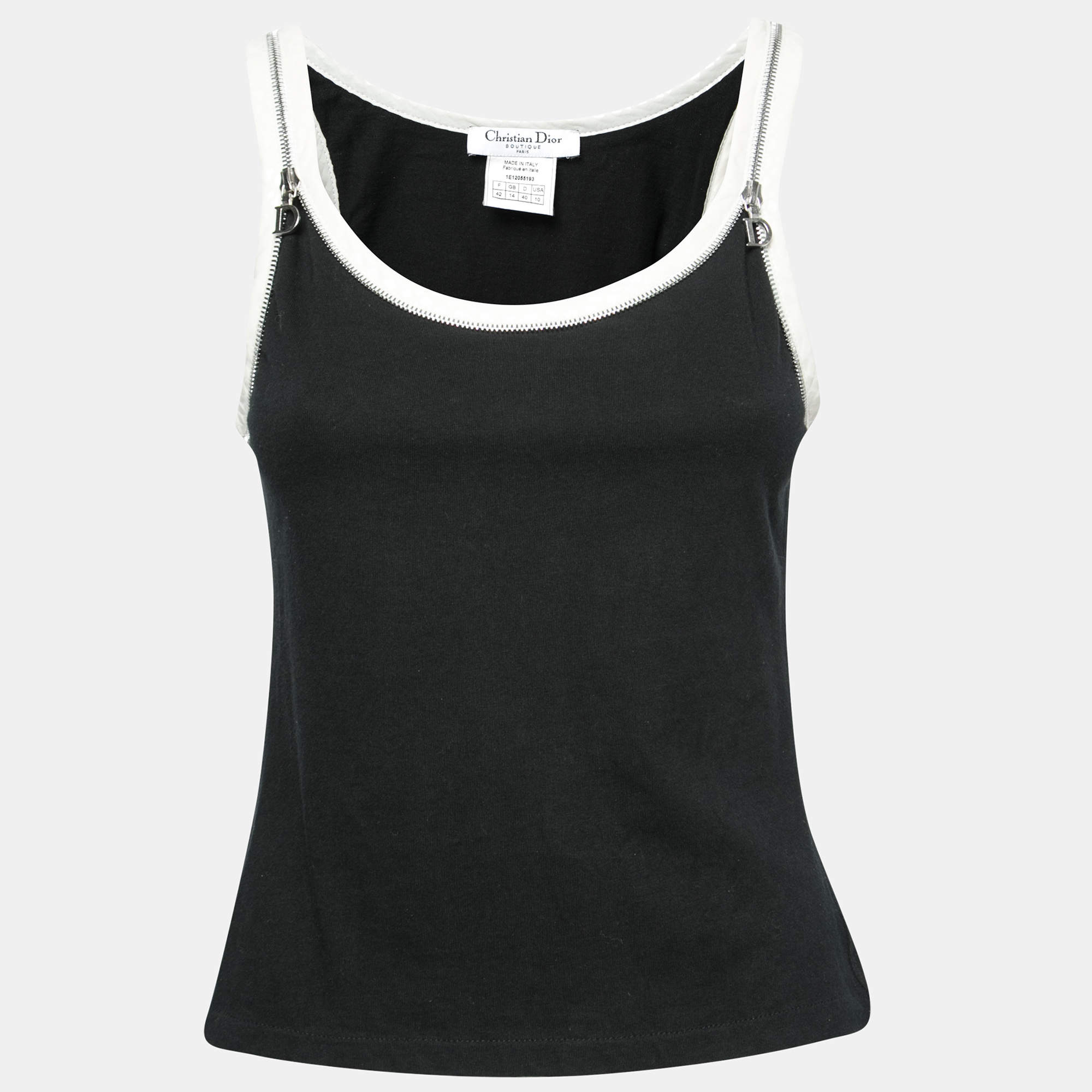 Dior Black and White Cotton Chain Embellished Sleeveless Tank Top L