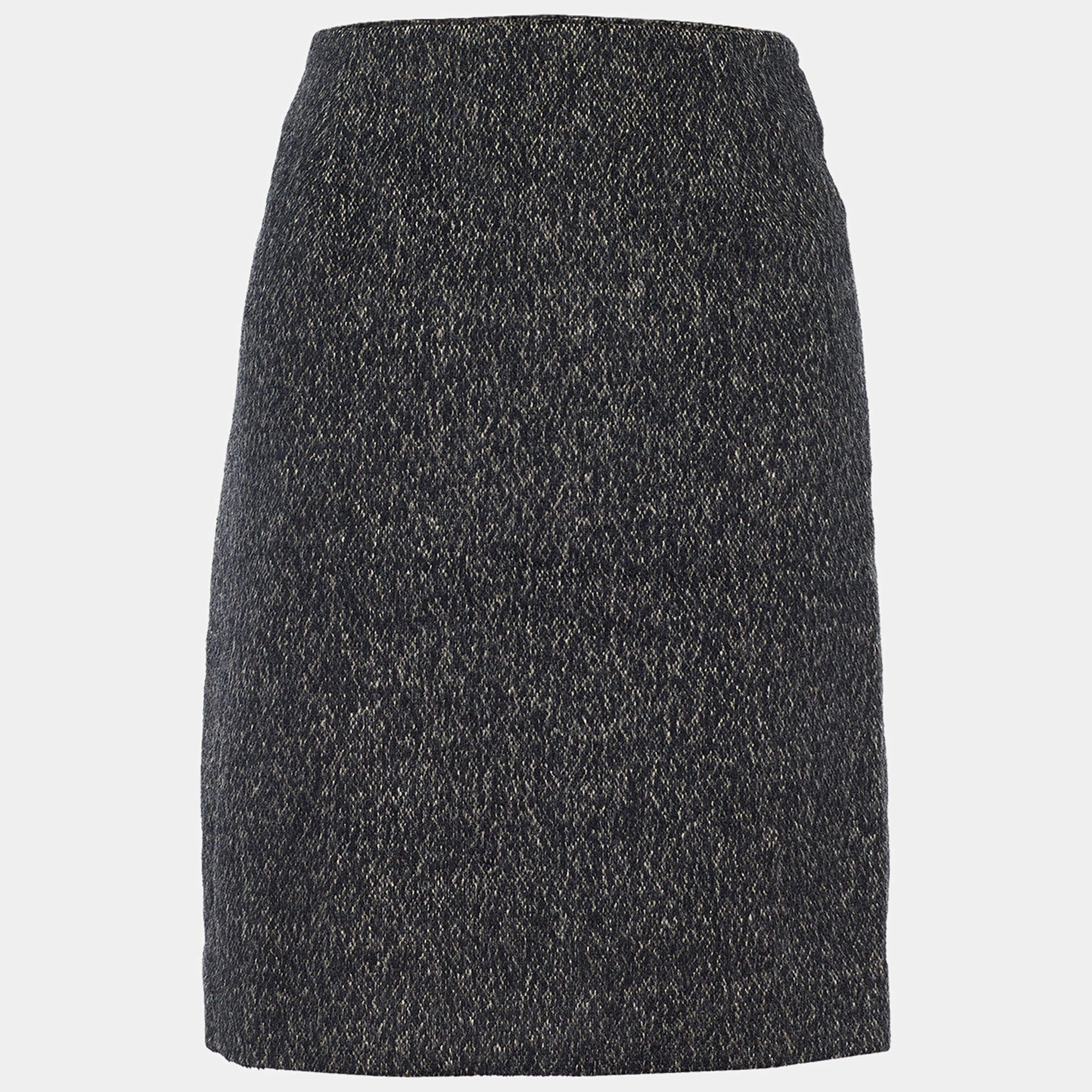 Pre Owned Christian Dior Dark Grey Wool Blend Pencil Skirt M