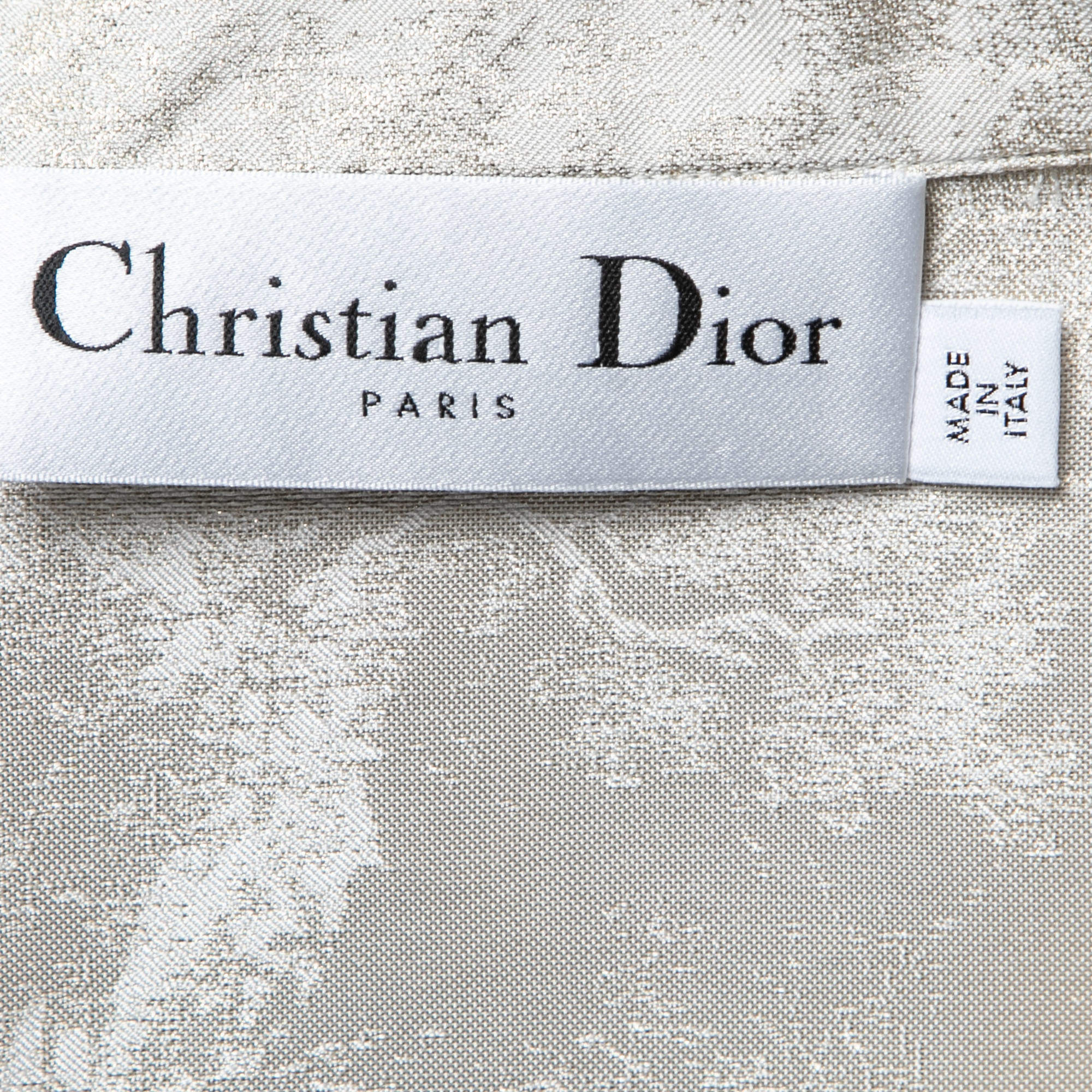 Christian Dior Light Grey & Gold Floral Jacquard Silk Pajama Shirt