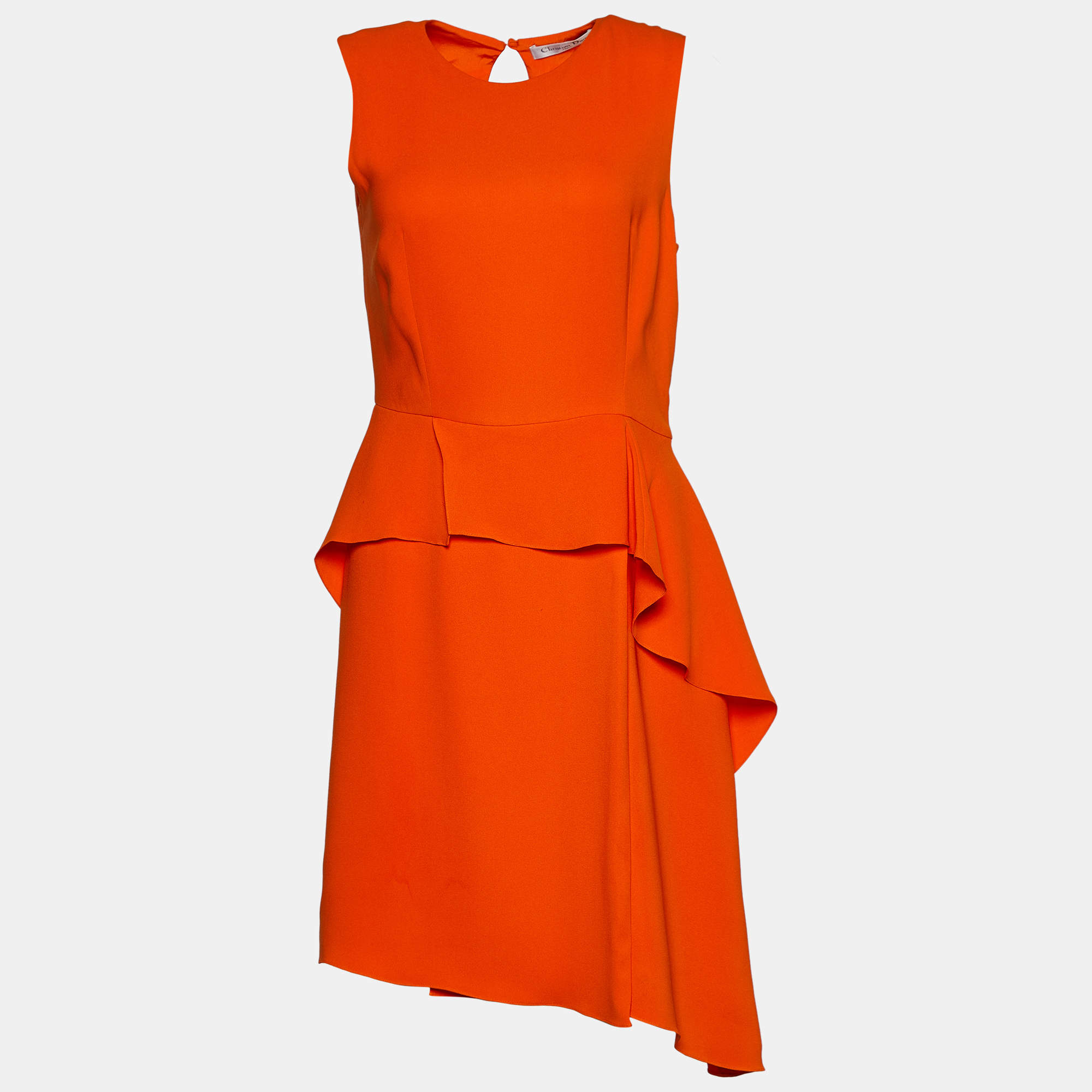Dior Orange Silk Peplum Midi Dress M