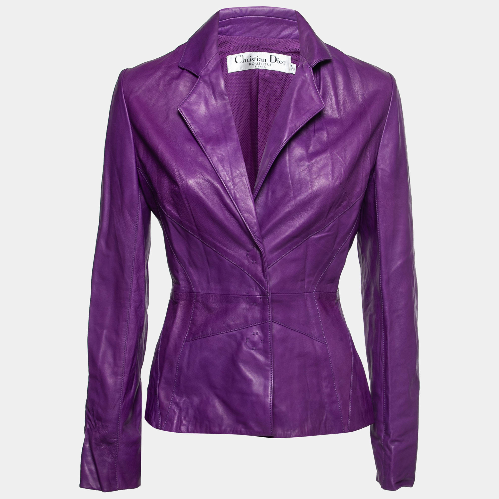 Pre Owned Dior Vintage Purple Leather Button Front Jacket M