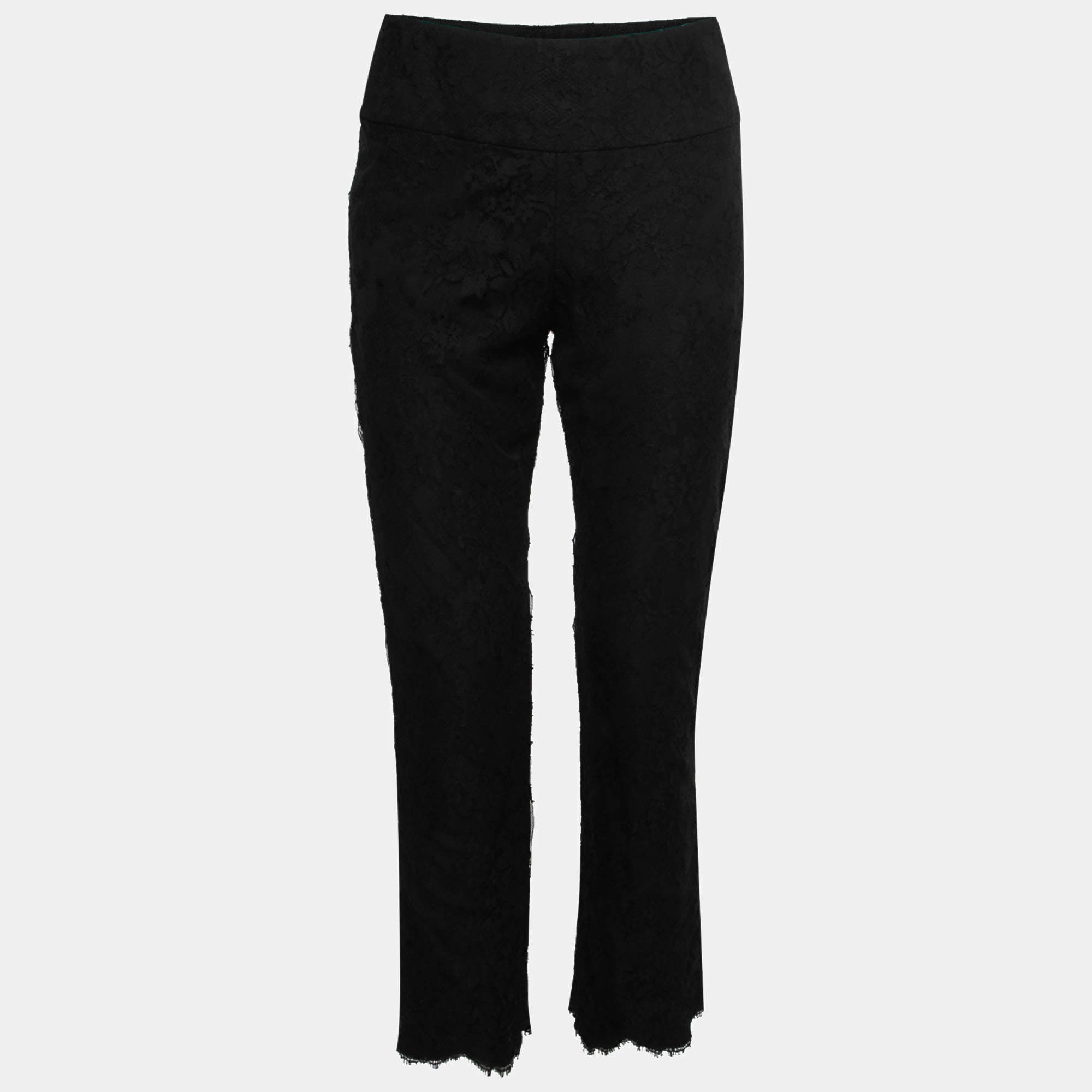 Pre Owned Christian Dior Black Lace Tapered Pants M