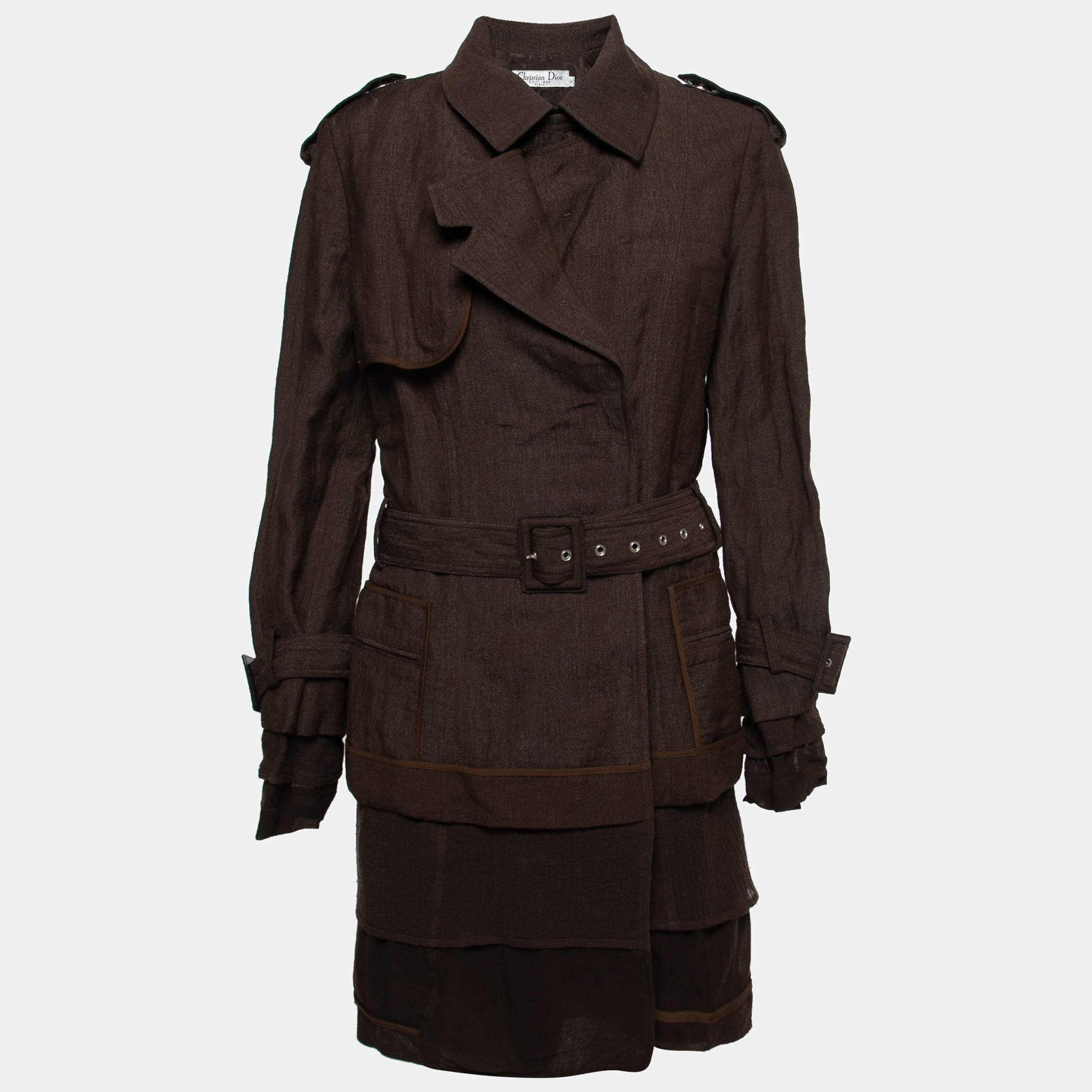 Christian Dior Vintage Brown Wool Trench Coat L