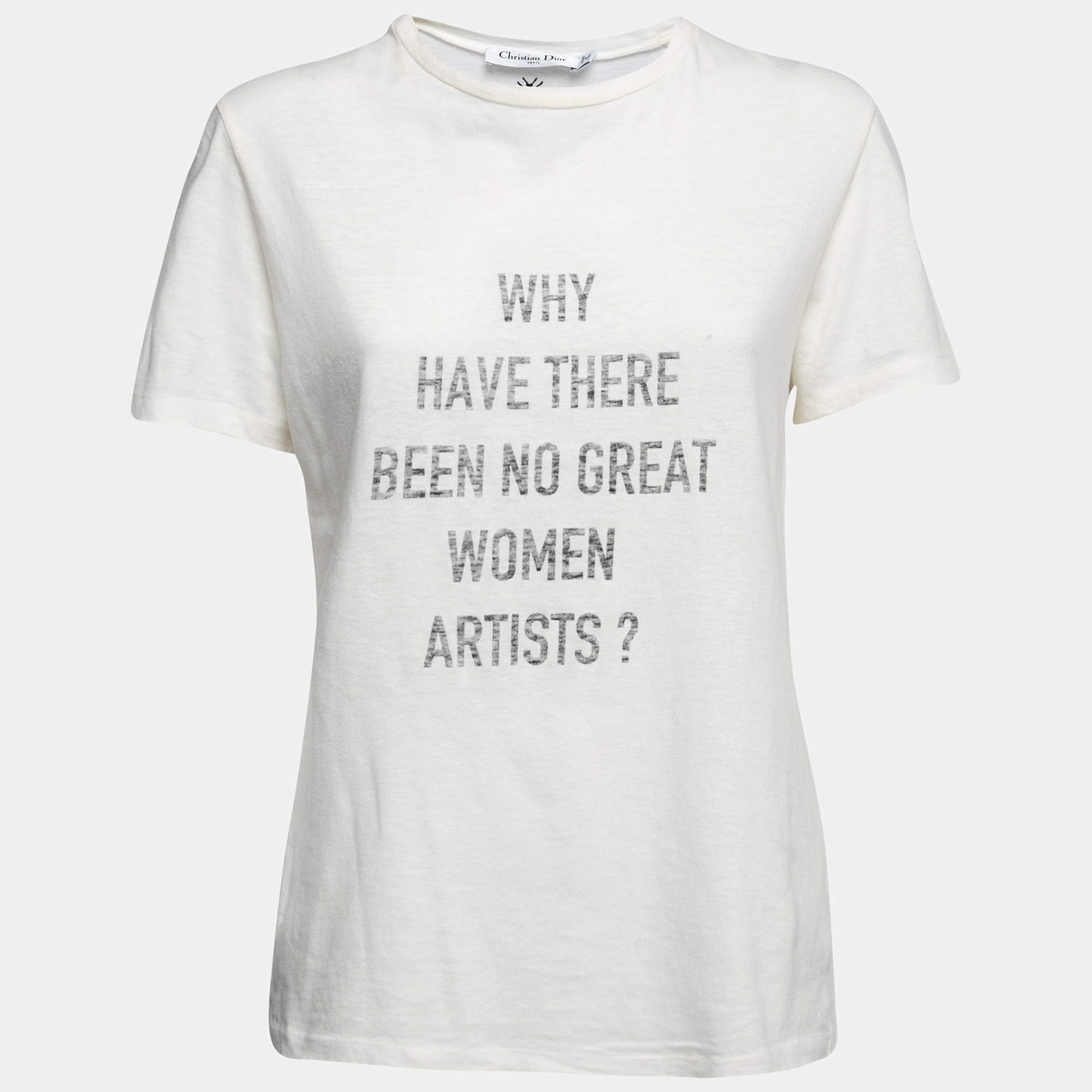 Pre Owned Christian Dior Cream Graphic Print Cotton T-Shirt S