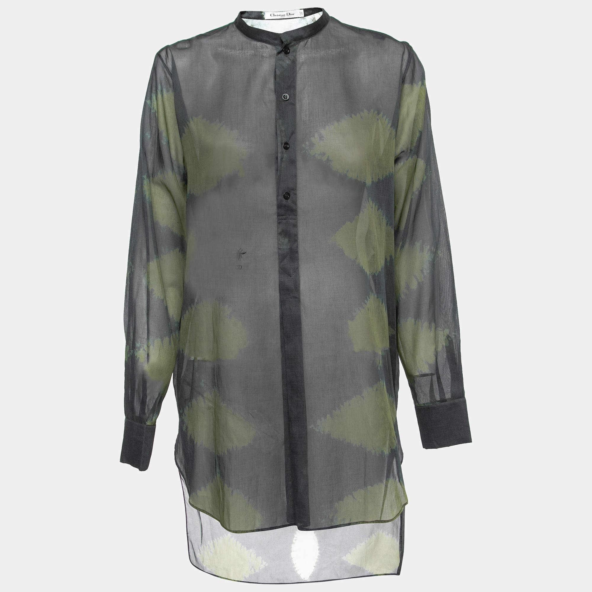Pre Owned Christian Dior Dark Grey Tie-Dye Effect Cotton Tunic L