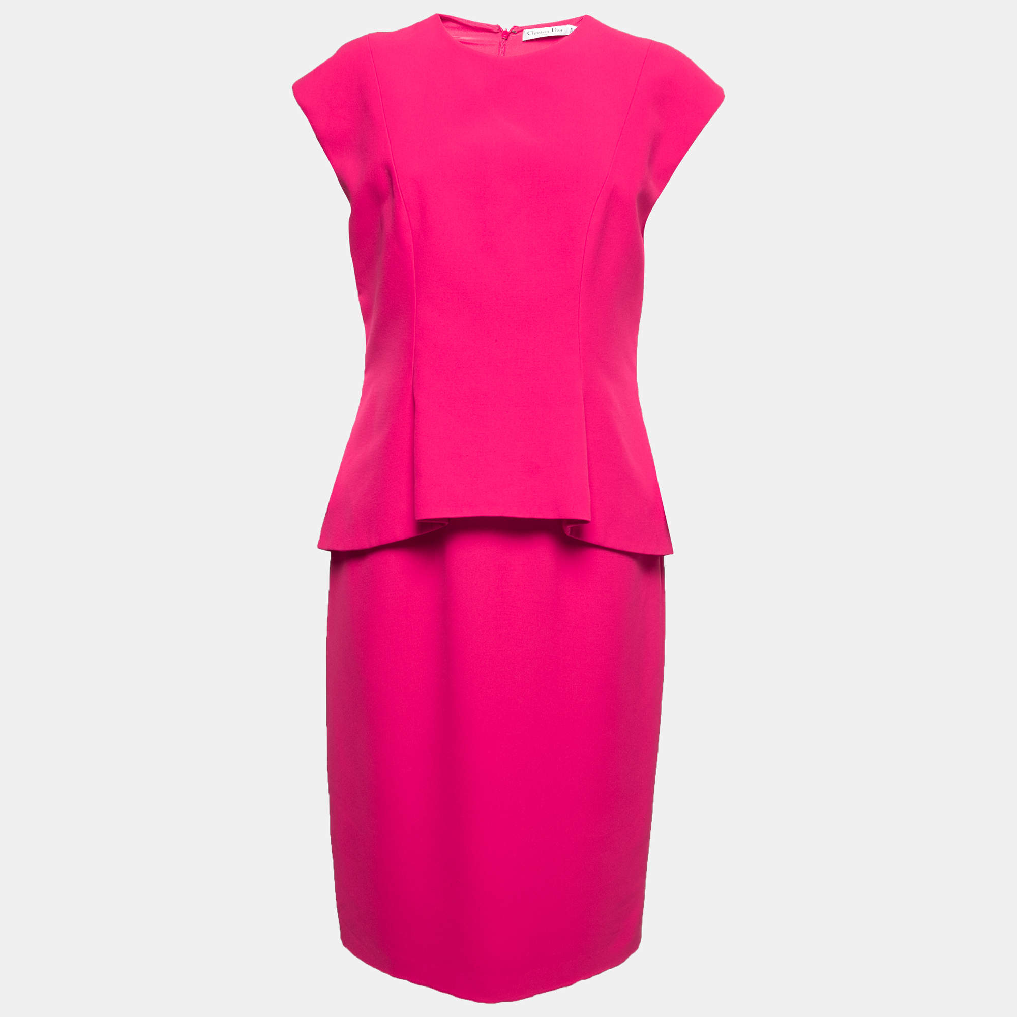 Christian Dior Hot Pink Silk Peplum Midi Dress L