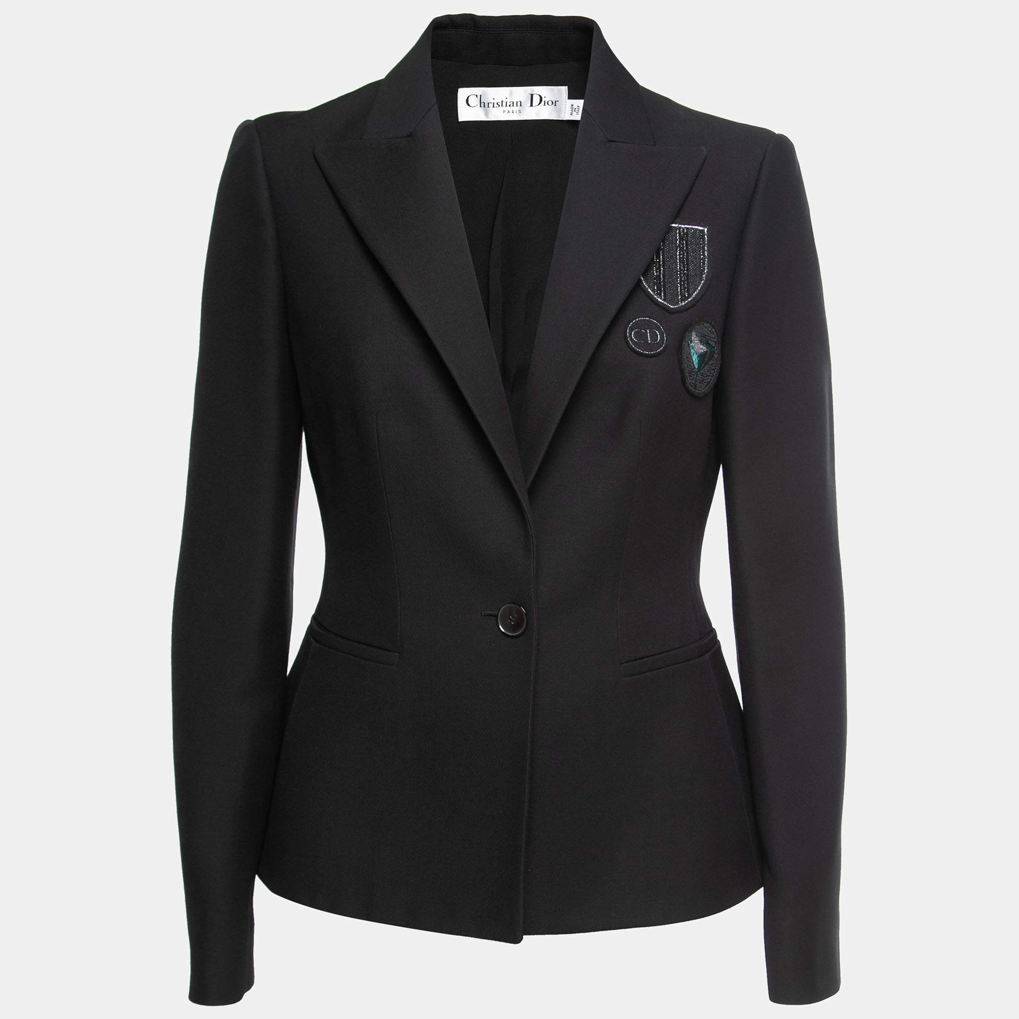Pre Owned Christian Dior Black Crepe Patch-Detailing Tailored Blazer M
