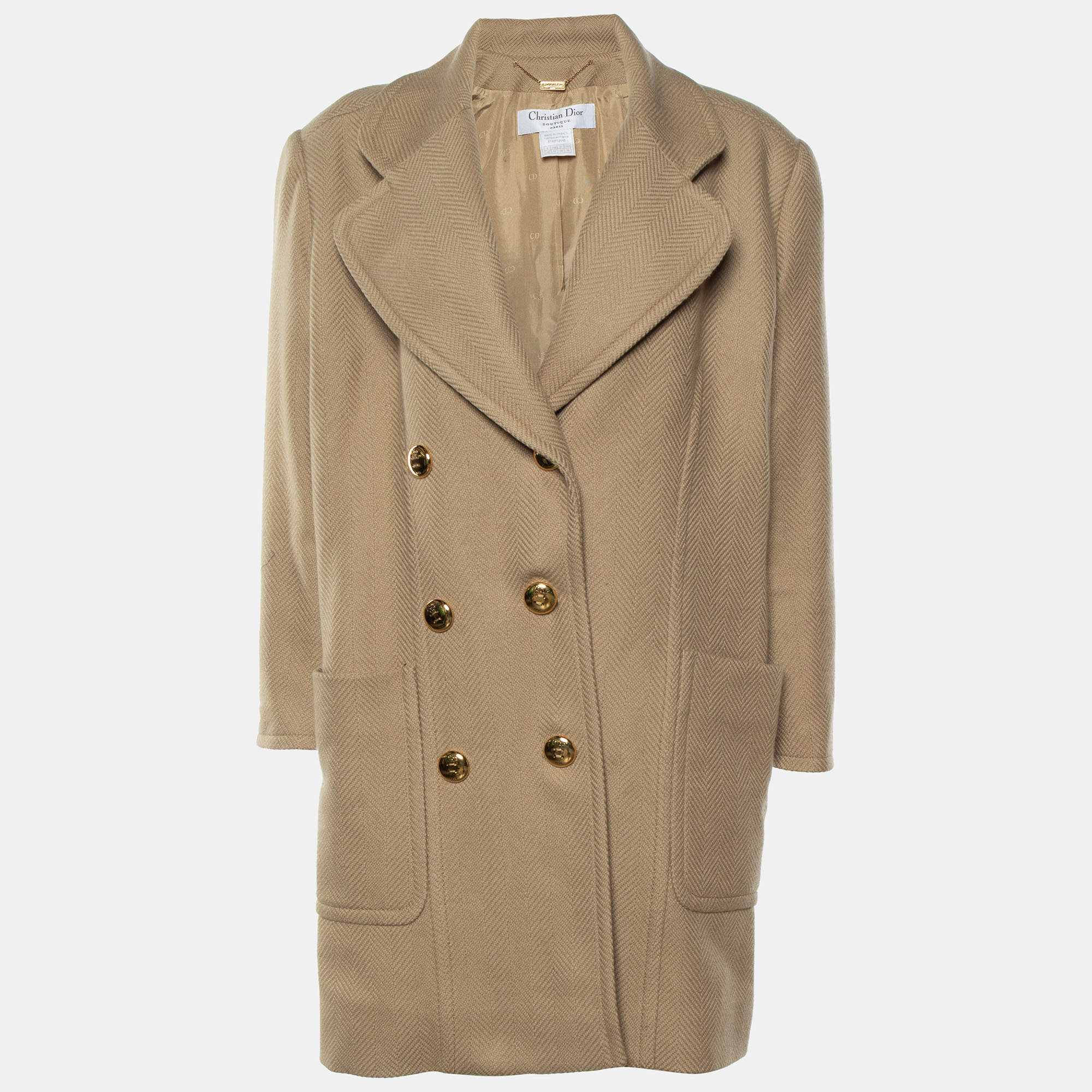 Pre Owned Christian Dior Boutique Vintage Light Brown Cashmere Double Breasted Coat M