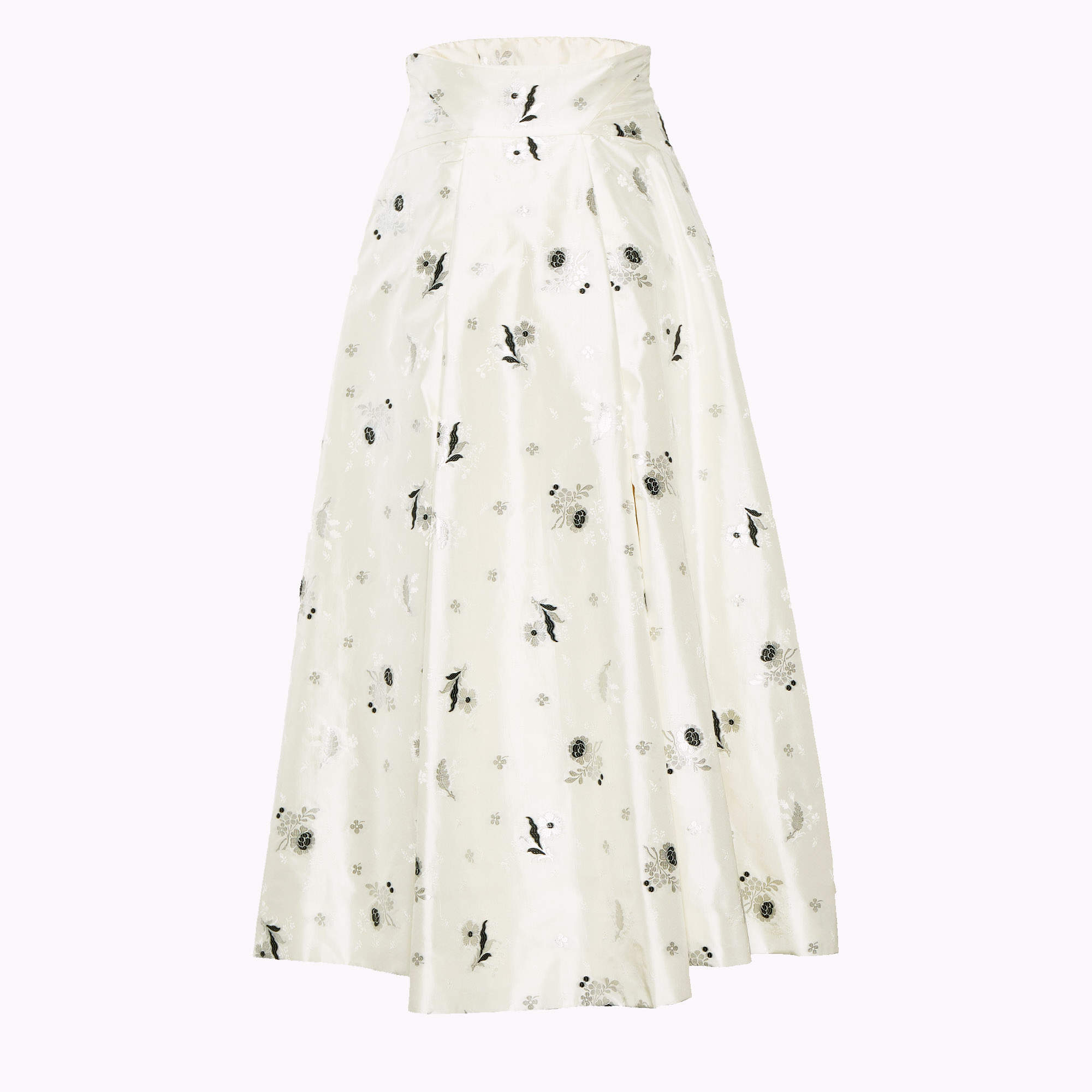Pre Owned Dior Ivory Silk Blend Floral Brocade Midi Skirt M