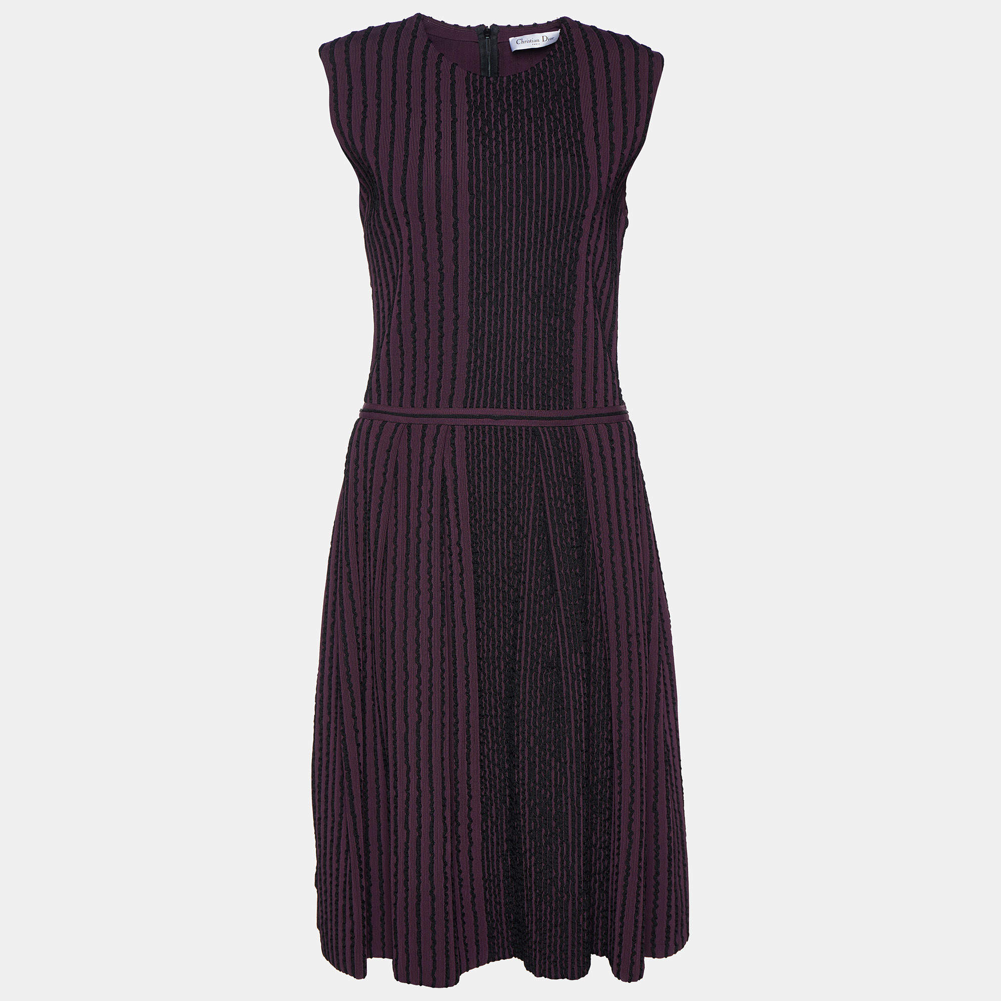 Pre Owned Christian Dior Dark Purple Knit Sleeveless Midi Dress L