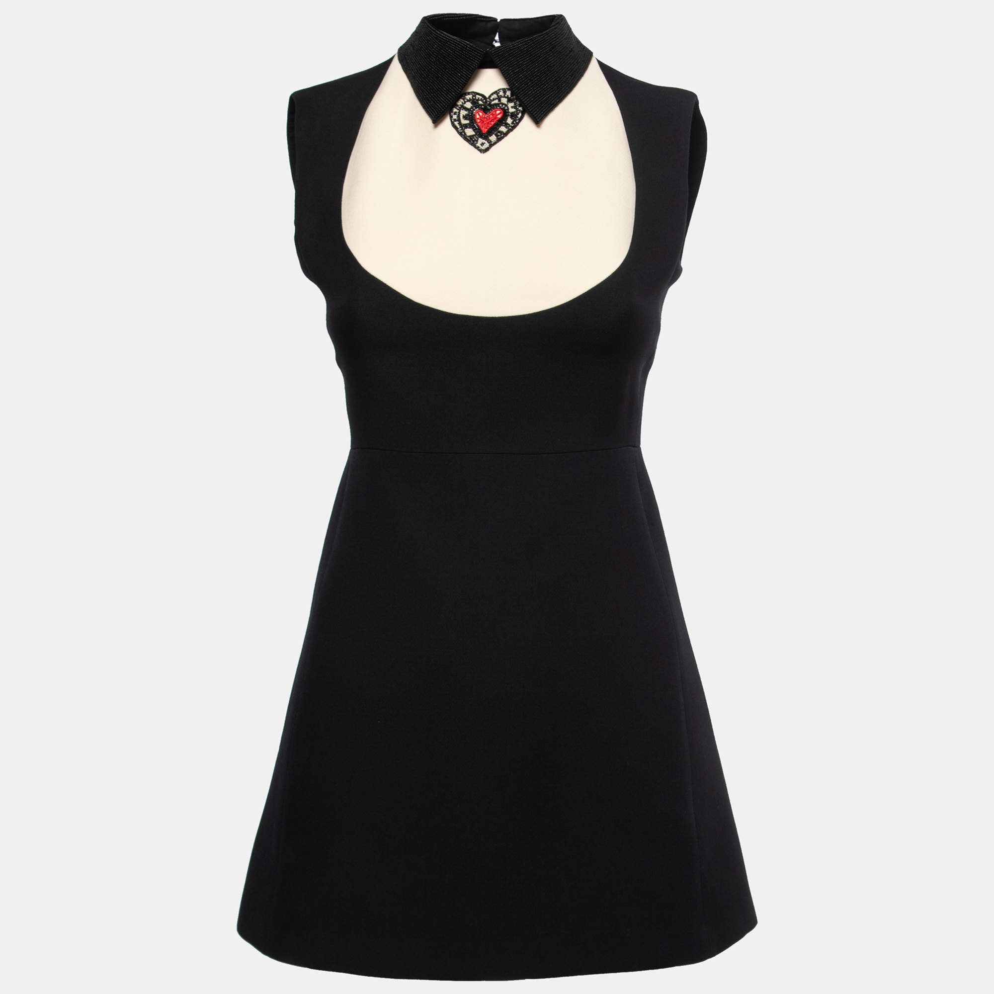 Christian Dior Black Wool Embellished-Collar Sleeveless Mini Dress S