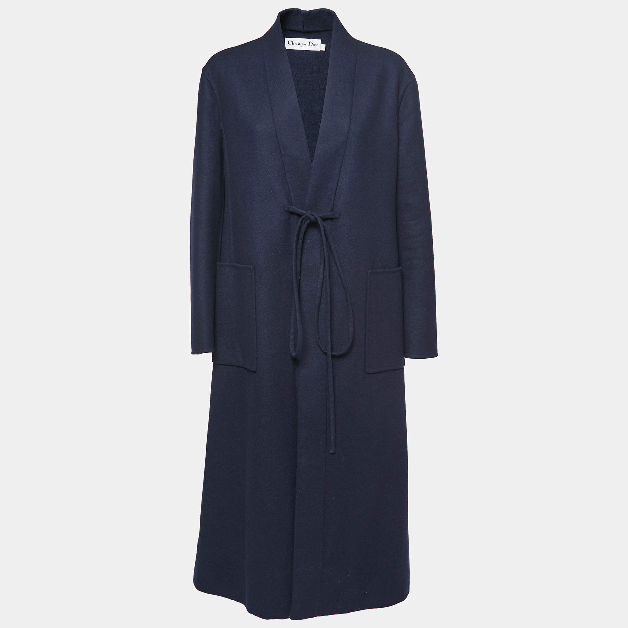 Dior Navy Blue Wool & Rabbit Hair Tie Front Coat M