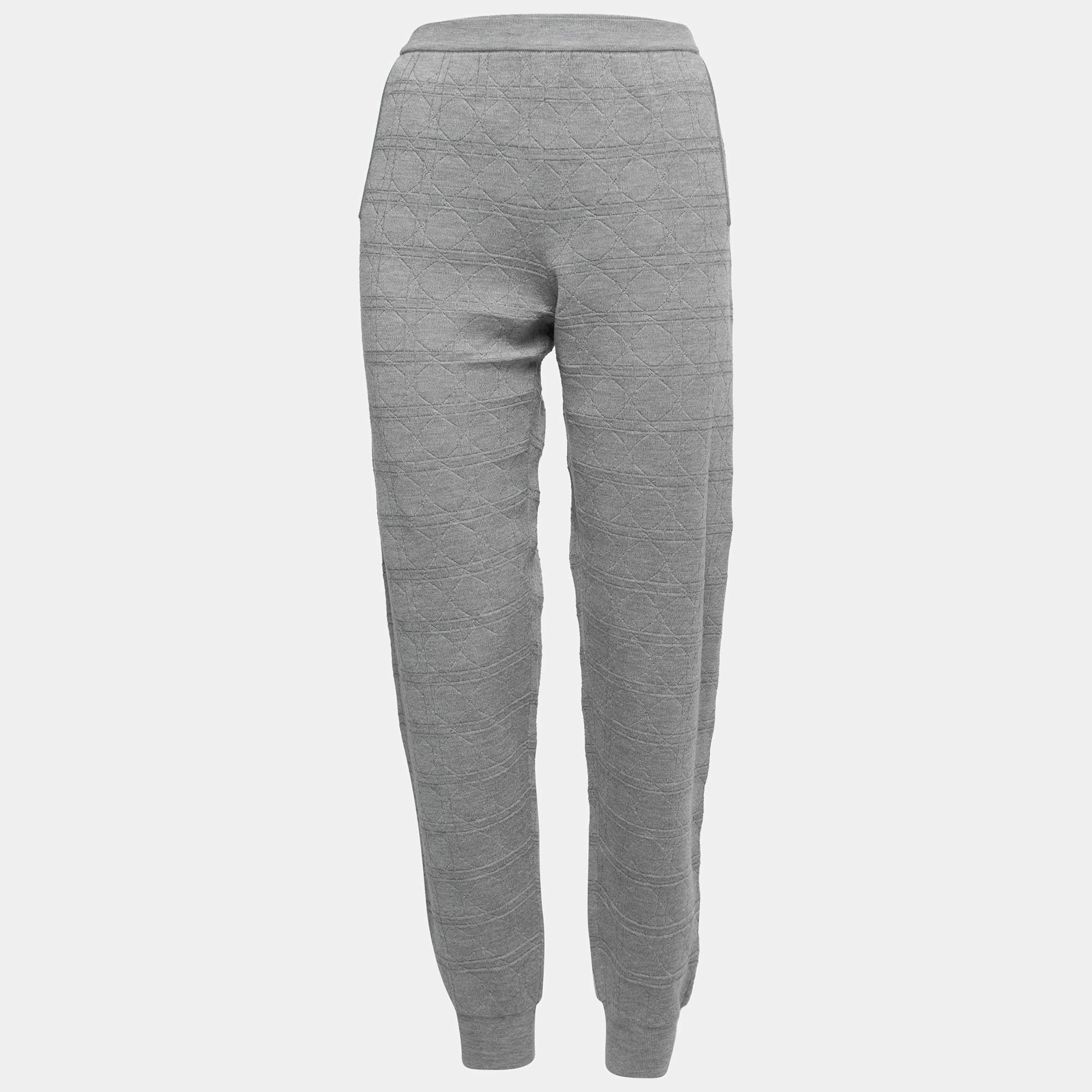 Dior Grey Cannage Wool & Silk Knit Joggers S