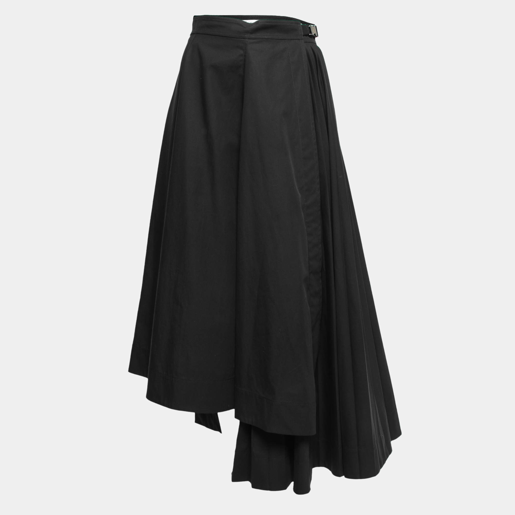 Pre Owned Dior Black Cotton Pleated Asymmetrical Wrap Skirt M