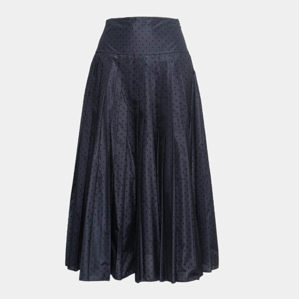 Christian Dior Black/Blue Dotted Tulle Pleated Midi Skirt S