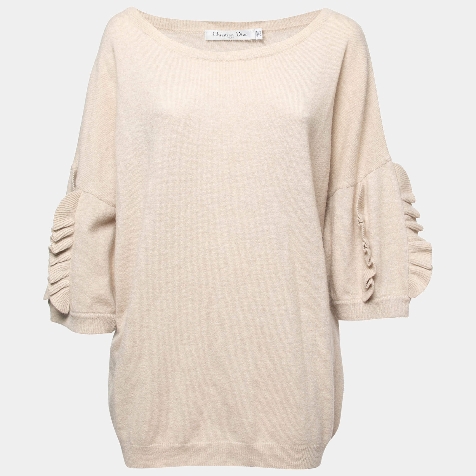 Dior Beige Wool Blend Ruffle Sleeve Sweater M