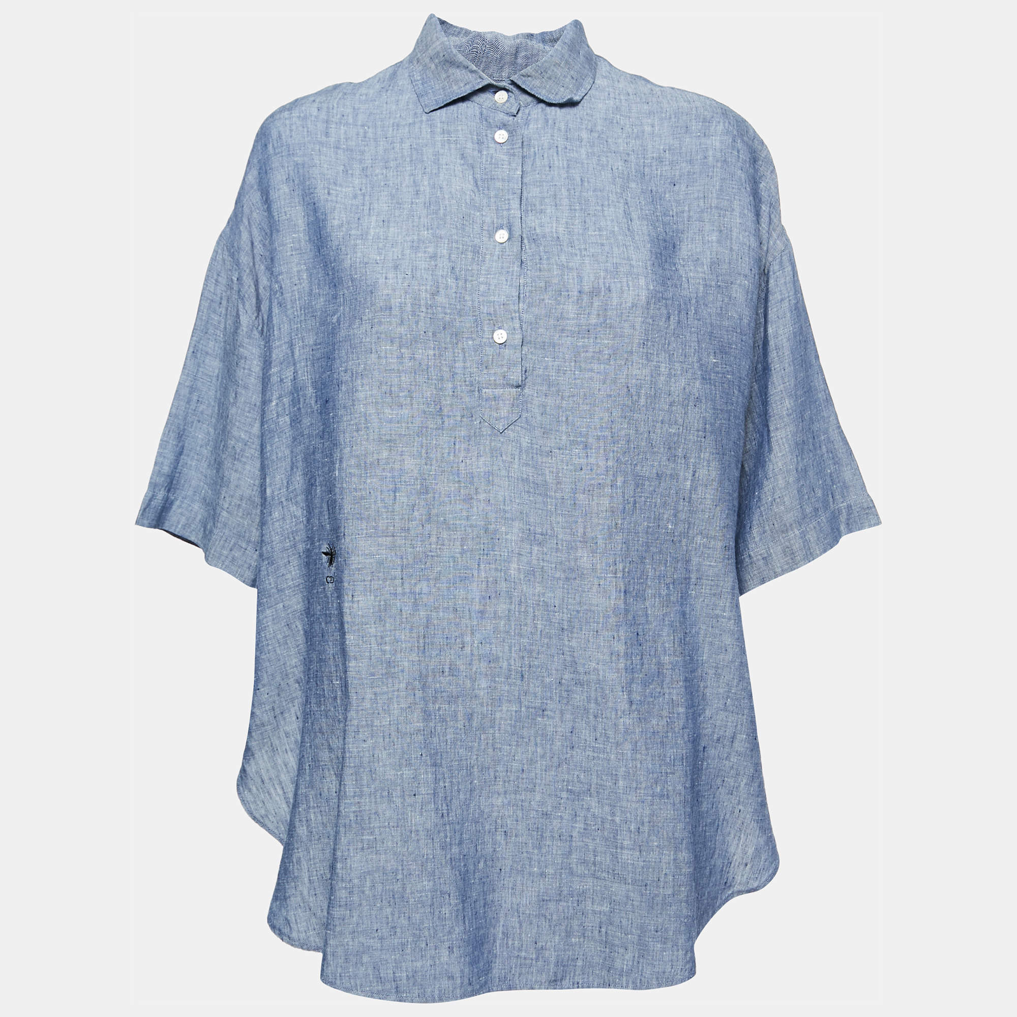 Pre Owned Dior Blue Linen Wide Cut Slit Shirt S