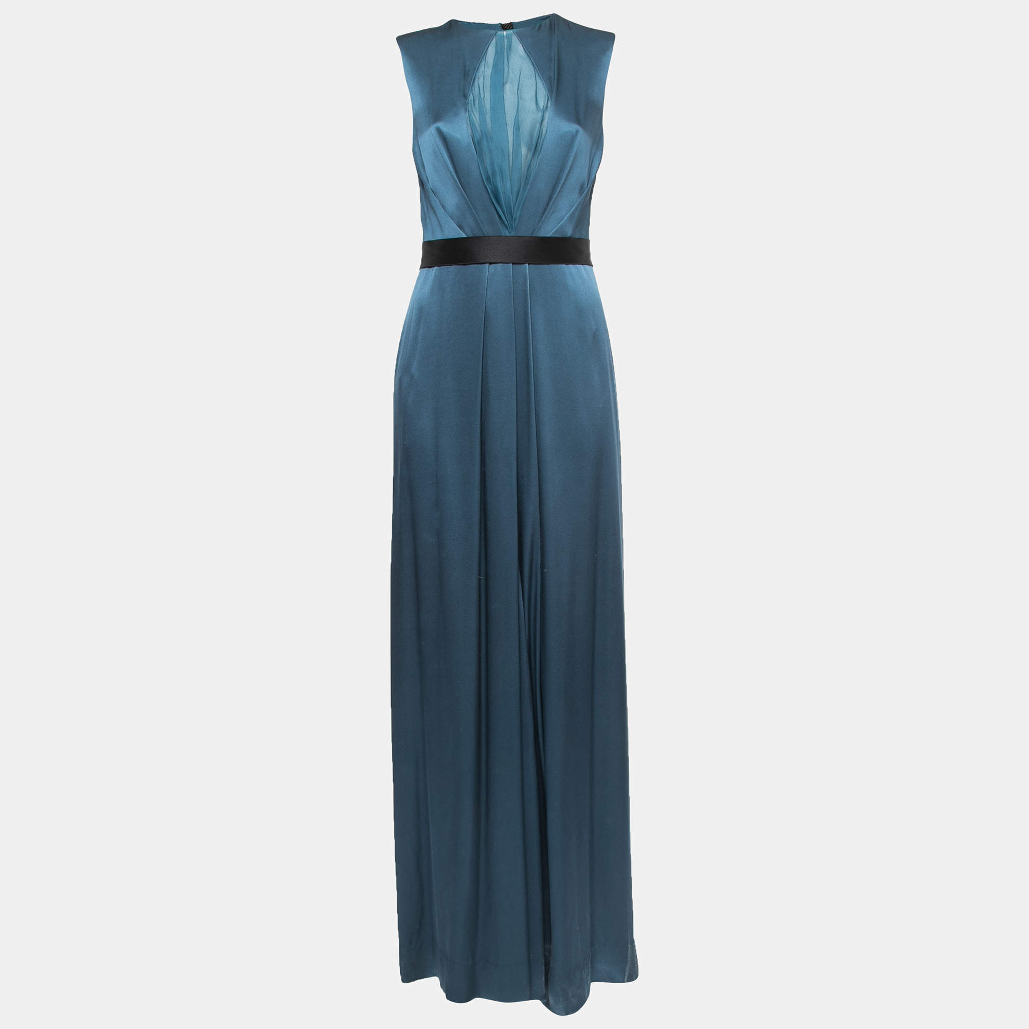 Dior Dark Teal Silk Satin Sleeveless Maxi Dress M 