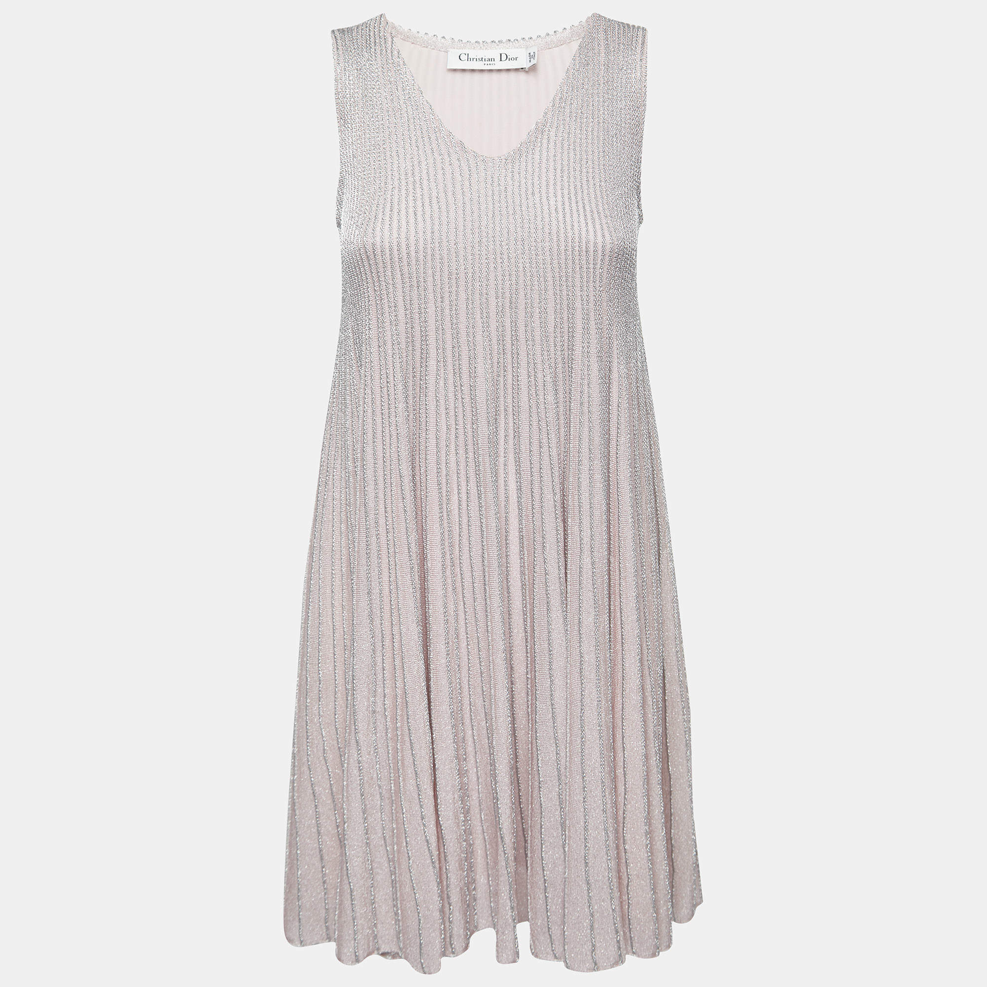 Pre Owned Dior Metallic Light Pink Lurex Knit Sleeveless A-Line Dress M