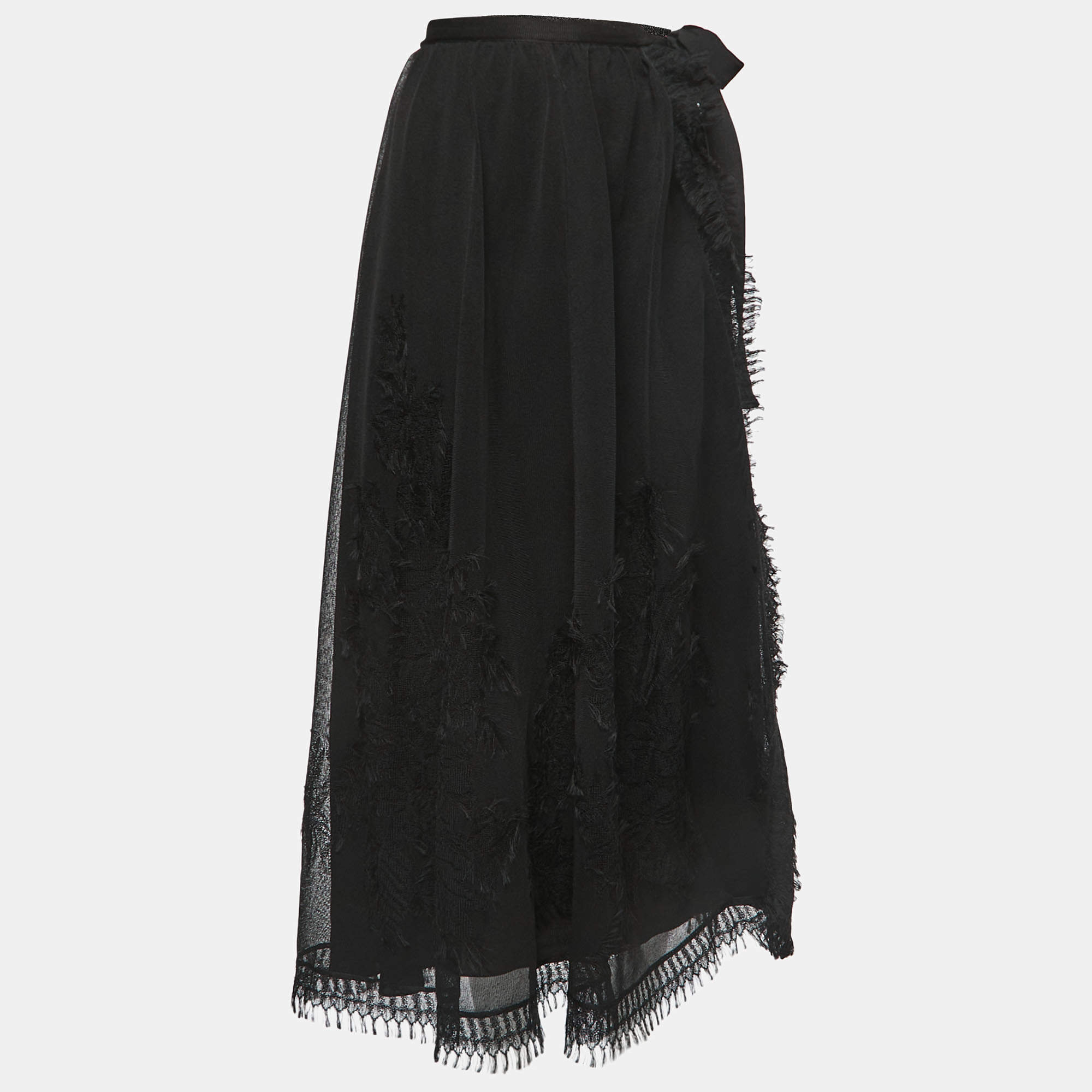 Pre Owned Dior Black Embroidered Silk Knit Maxi Skirt L