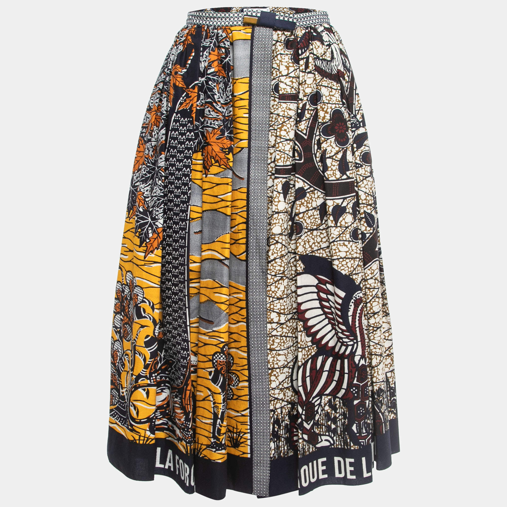 Pre Owned Dior Multicolor La Roue De La Fortune Print Cotton Wax Pleated Midi Skirt M