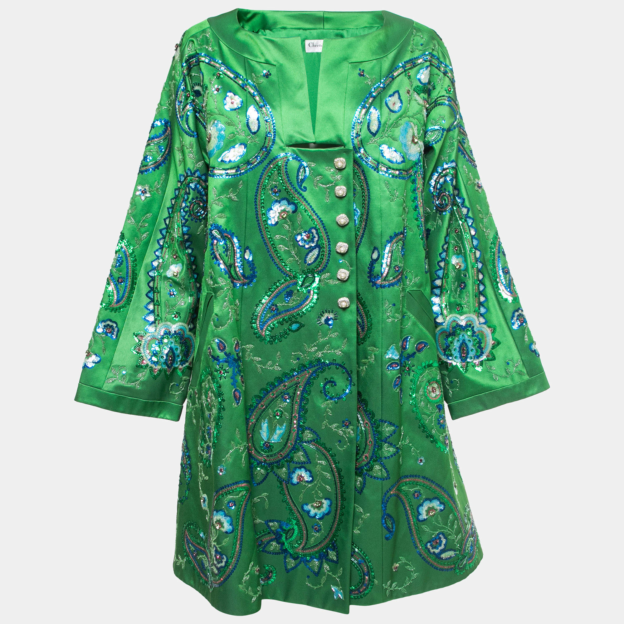 Pre Owned Christian Dior Green Embroidered Jacket M