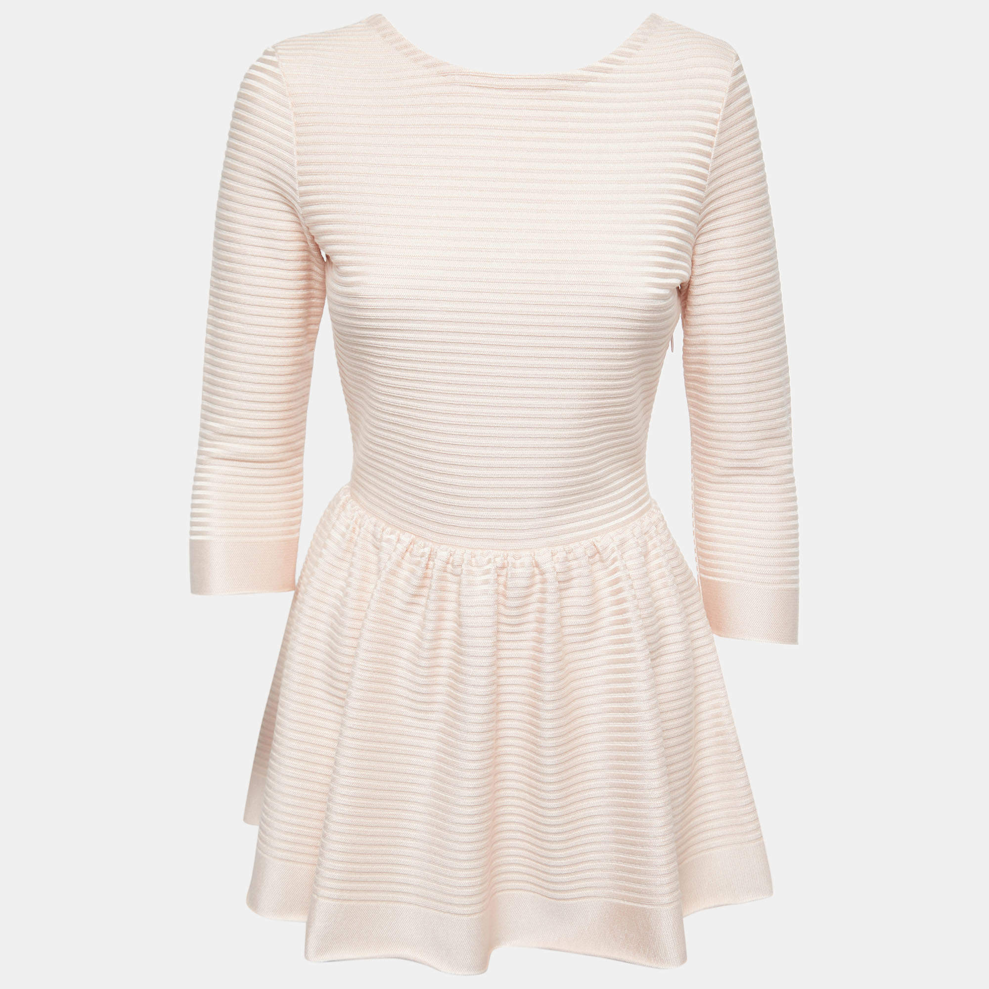 Pre Owned Christian Dior Light Pink Rib Knit Peplum Top S