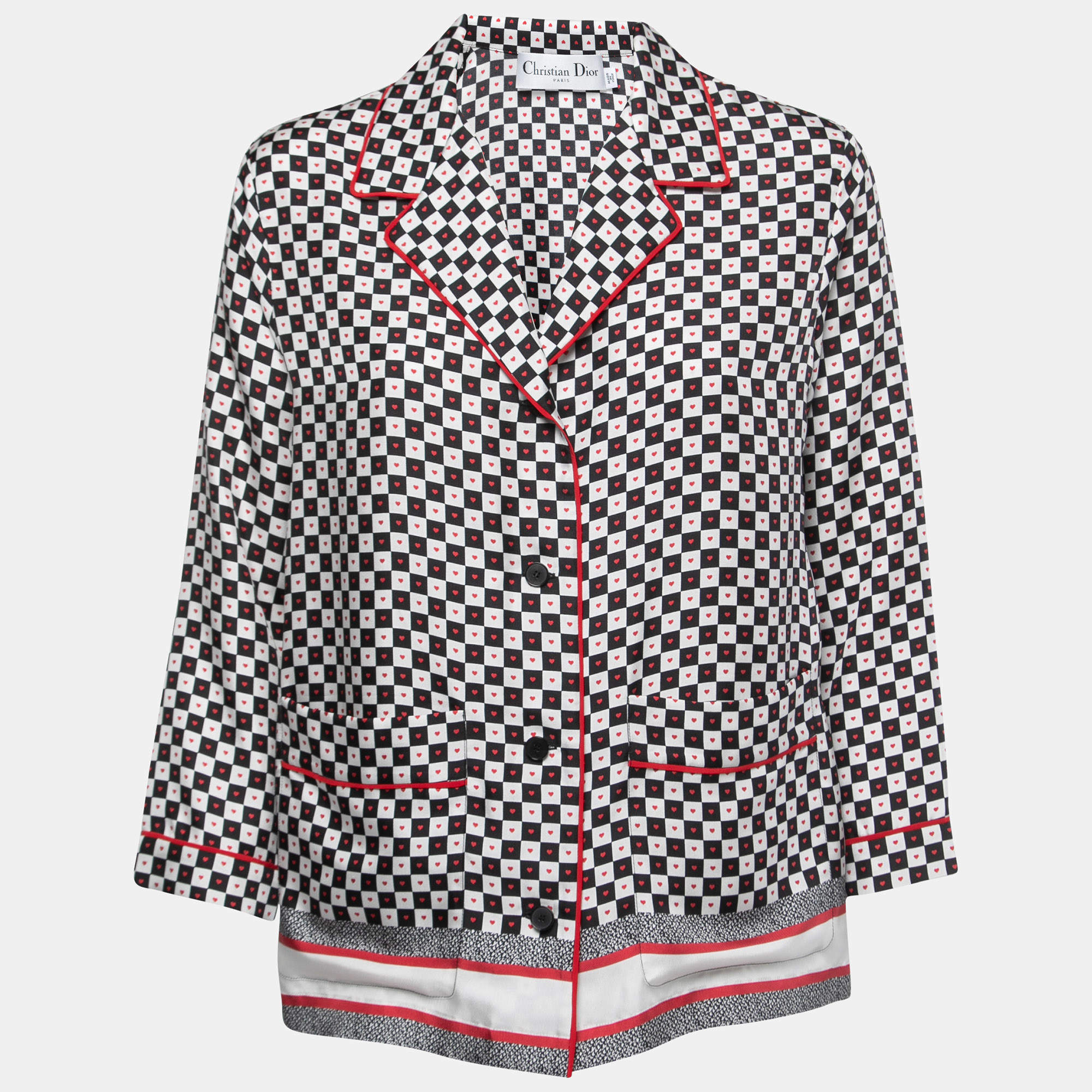 Pre Owned Christian Dior Black/White Checked Printed Silk Shirt L