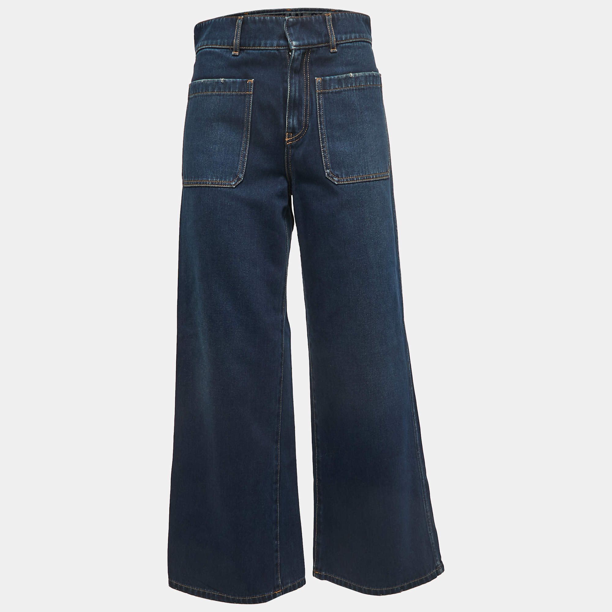 Christian Dior Blue Denim High Waist Wide Leg Jeans S Waist 28"