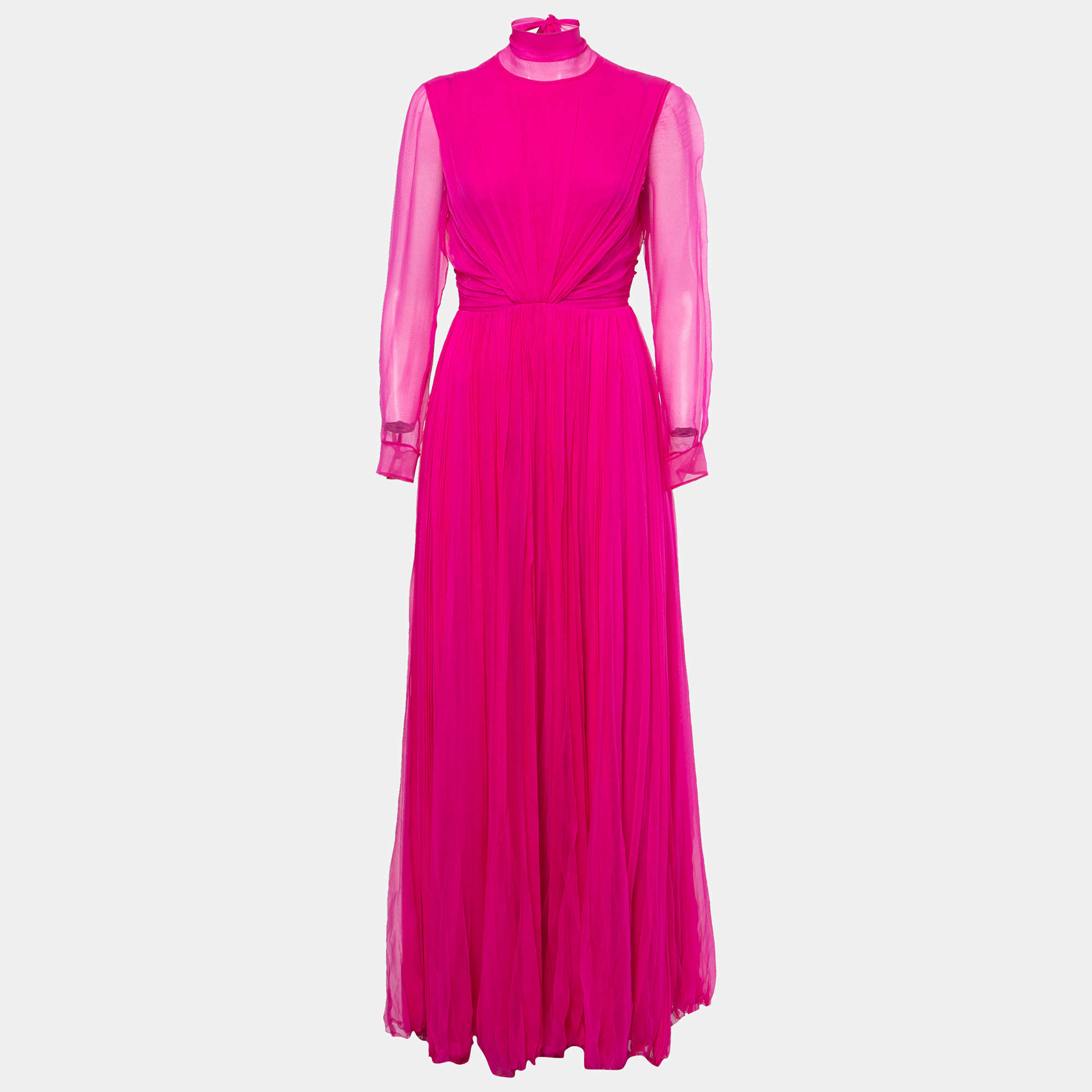 Pre Owned Christian Dior Pink Chiffon Pleated Gown M