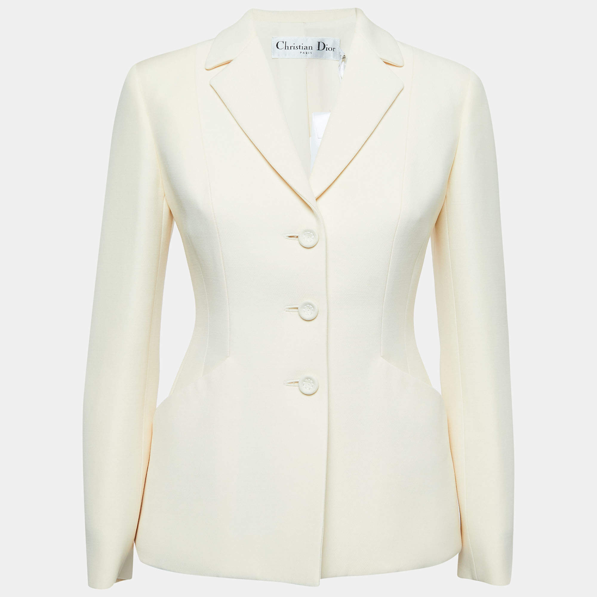 Dior Cream Wool Blend Single Breasted Blazer S