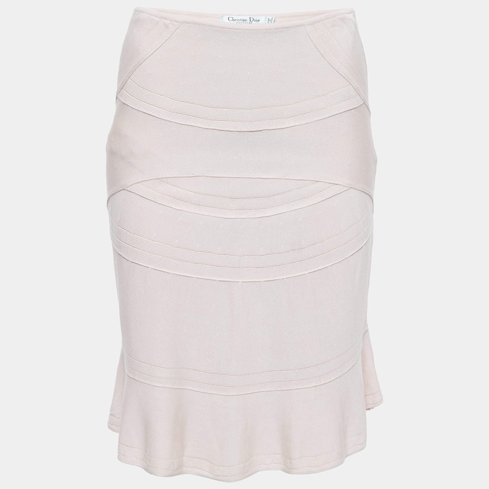 Pre Owned Dior Light Pink Patterned Silk Knit Knee Length Skirt L