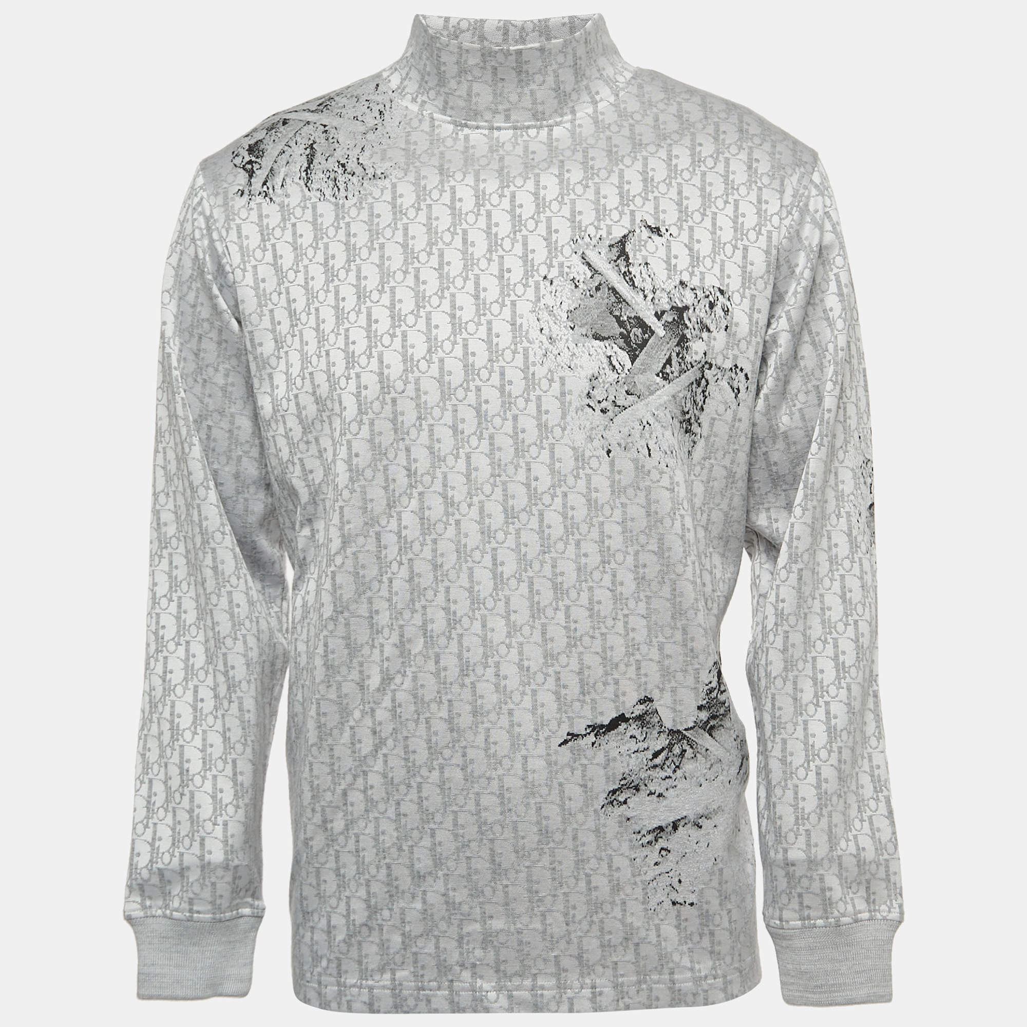 Dior X Daniel Arsham Grey Oblique Patterned Knit High Neck Pullover M
