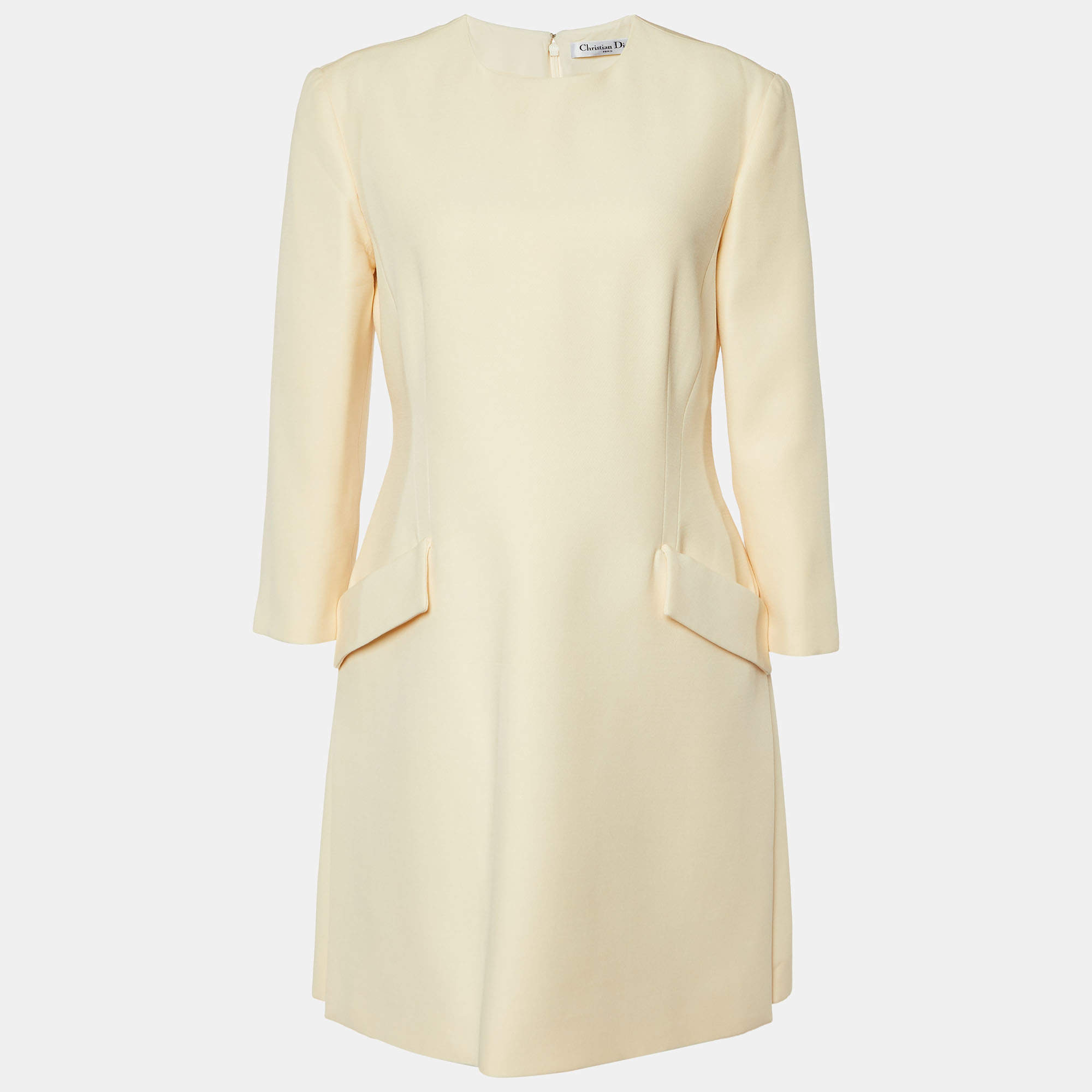 Pre Owned Christian Dior Cream Wool & Silk Mini Dress L