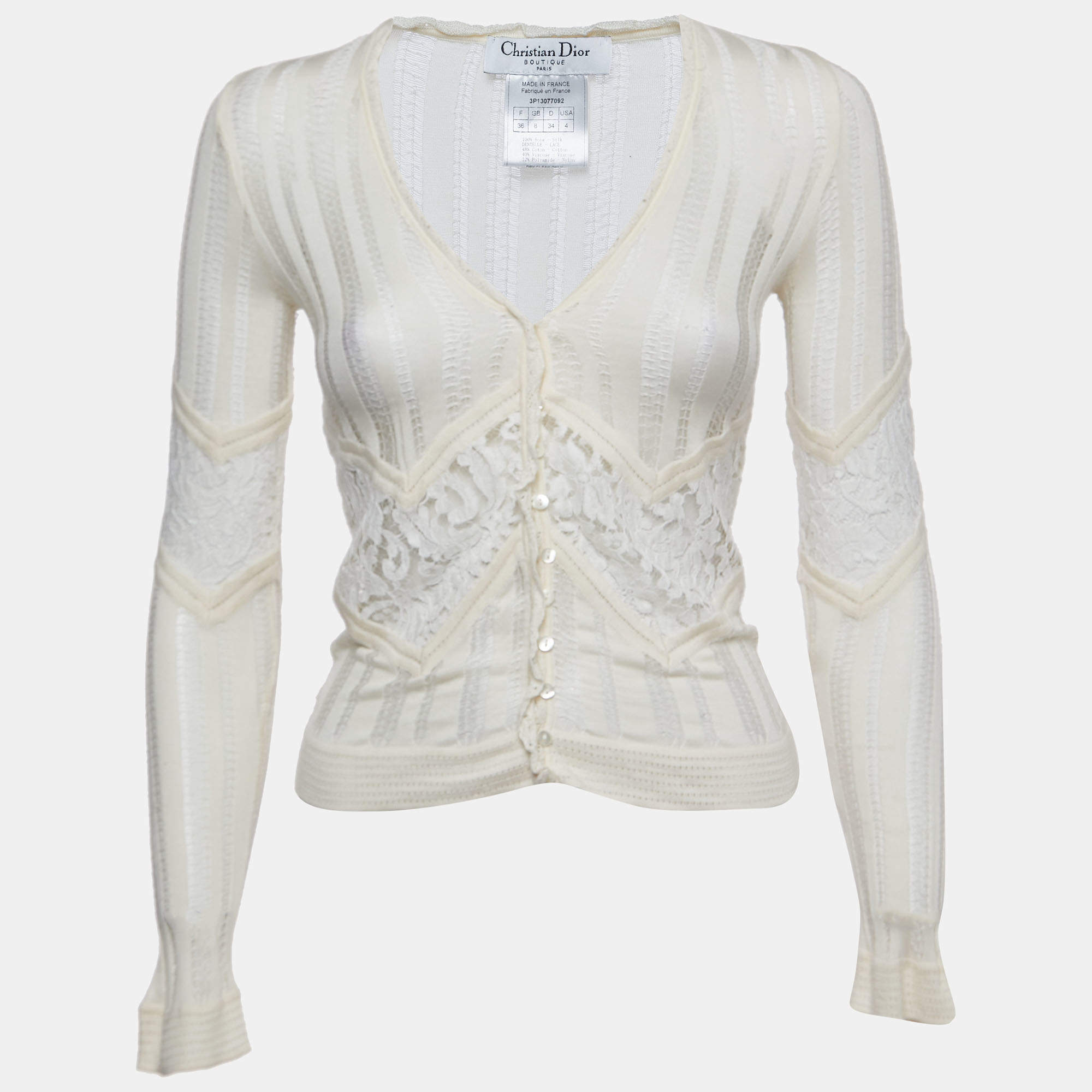 مملوكة مسبقًا Dior Vintage Off White Knit Buttoned Long Sleeve Top S