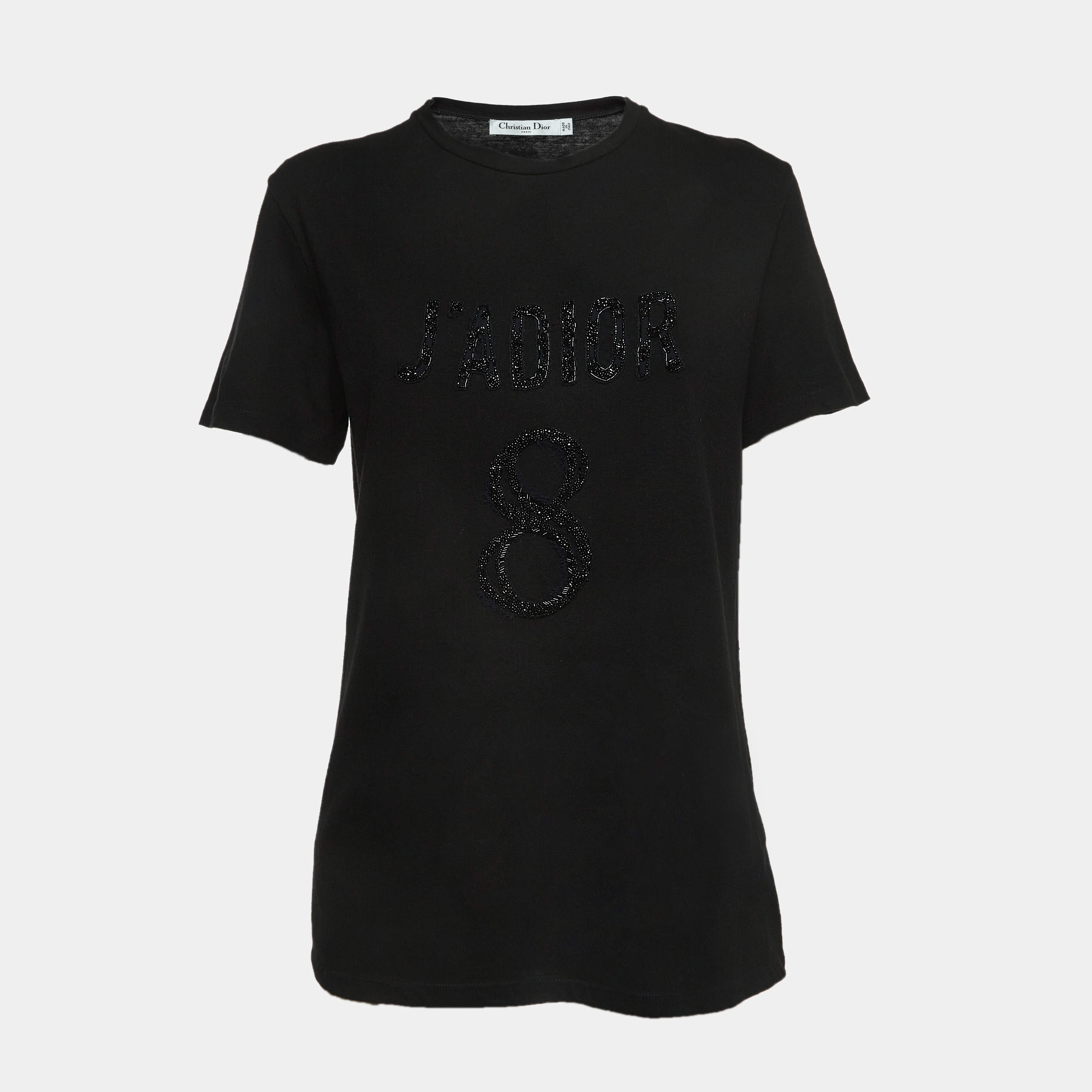  Dior Black Logo Embellished Cotton Blend Half Sleeve T-Shirt M
