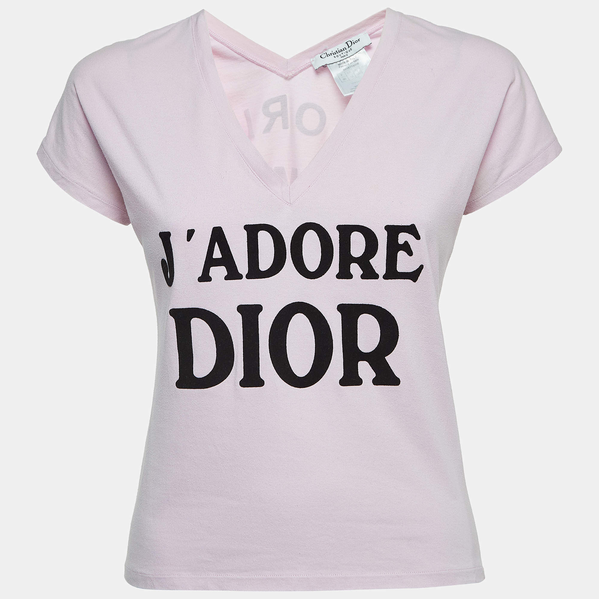 Pre Owned Dior Vintage Logo Patch Cotton V-Neck T-Shirt M