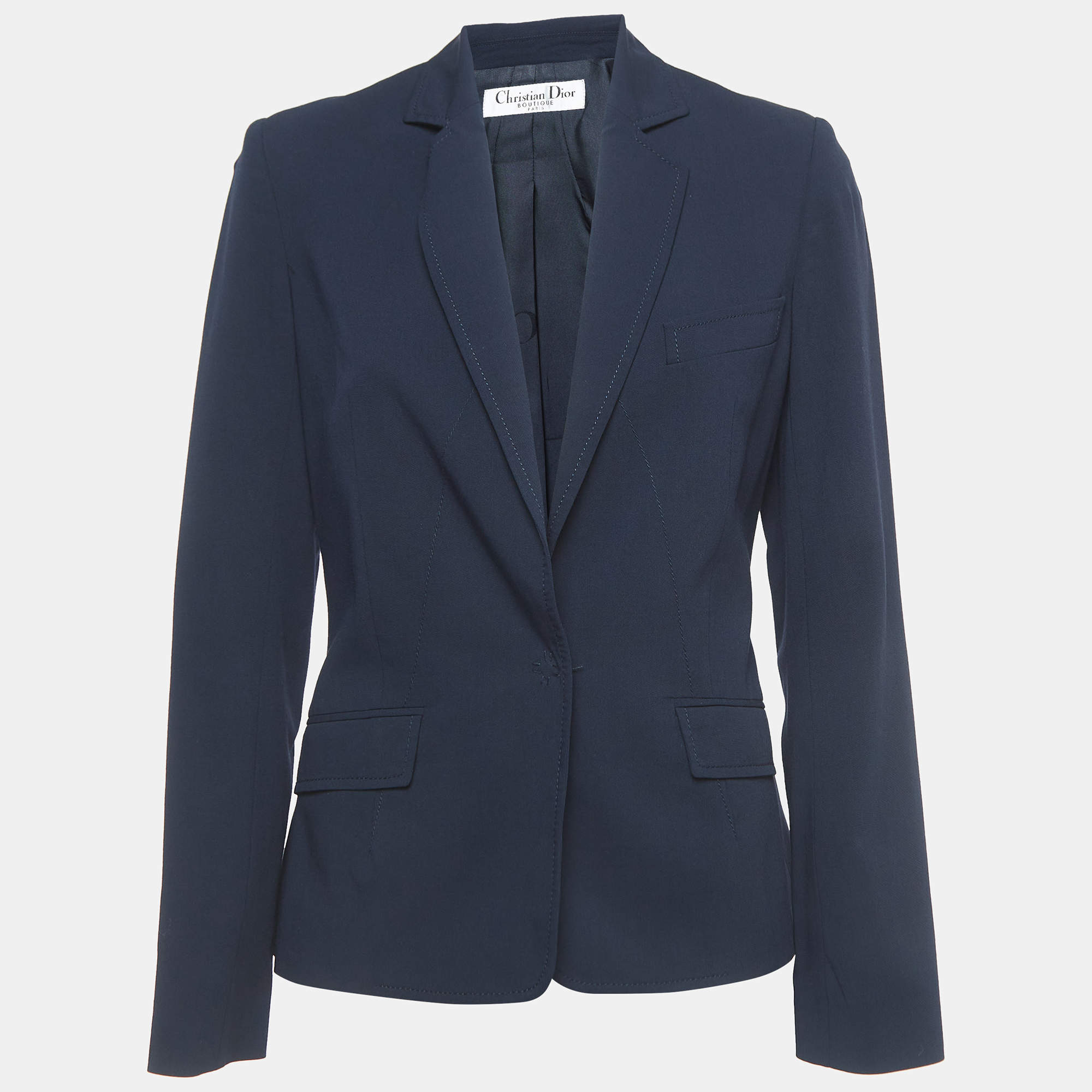 Dior Vintage Navy Blue Wool Blend Single Breasted Blazer S