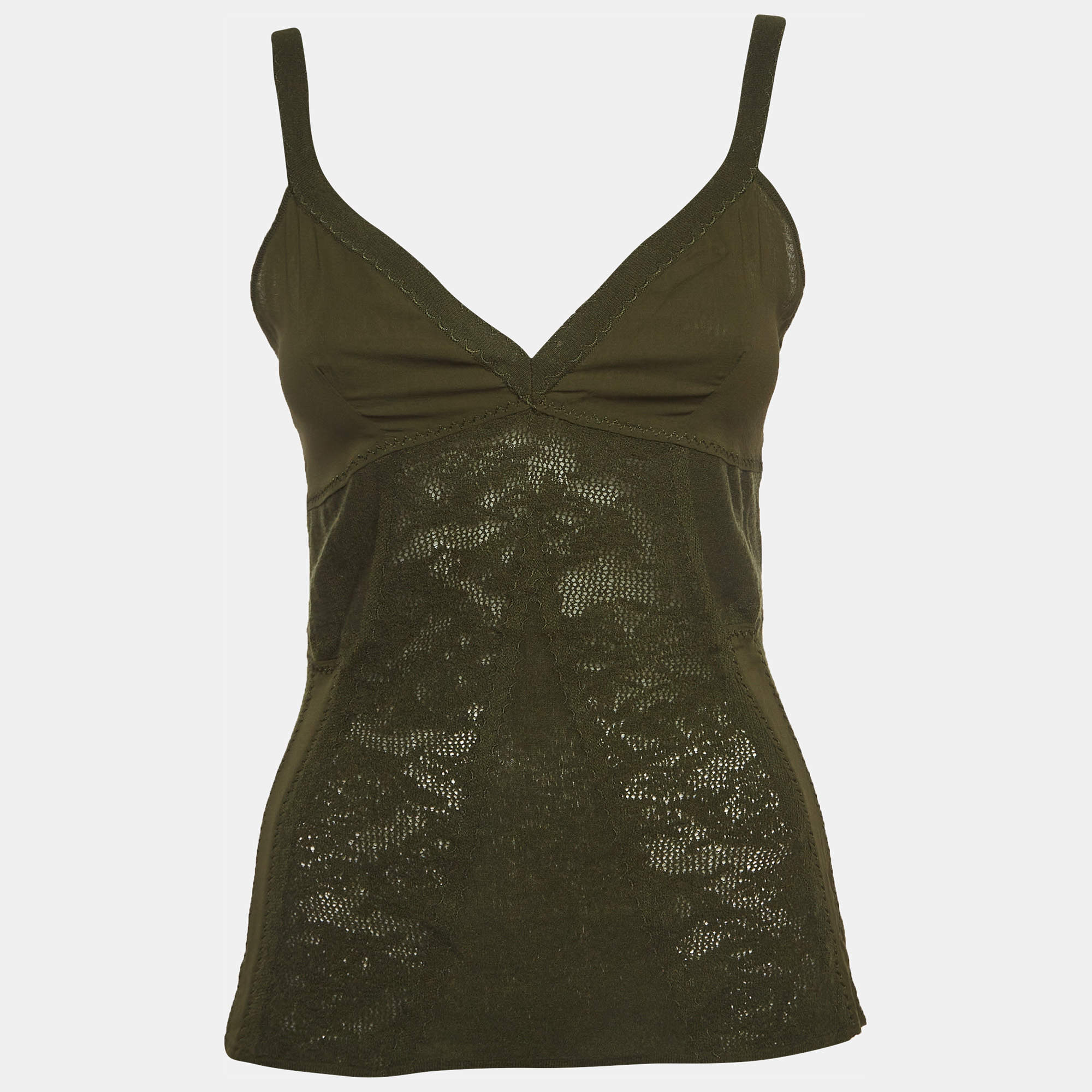 Pre Owned Christian Dior Boutique Military Green Wool Blend Knit Tank Top M