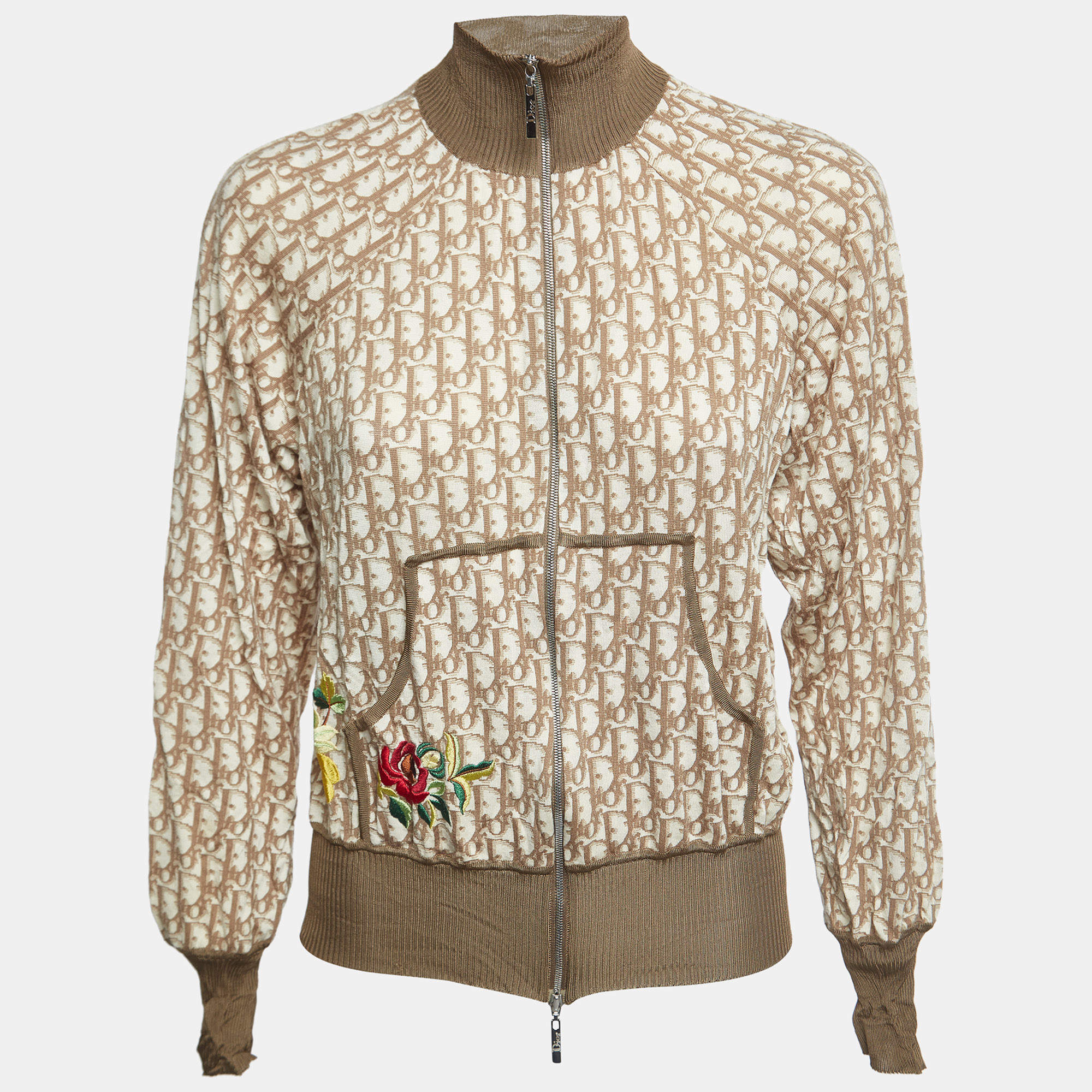 Christian Dior Boutique Brown Logo Monogram Wool Blend Embroidered Jacket M