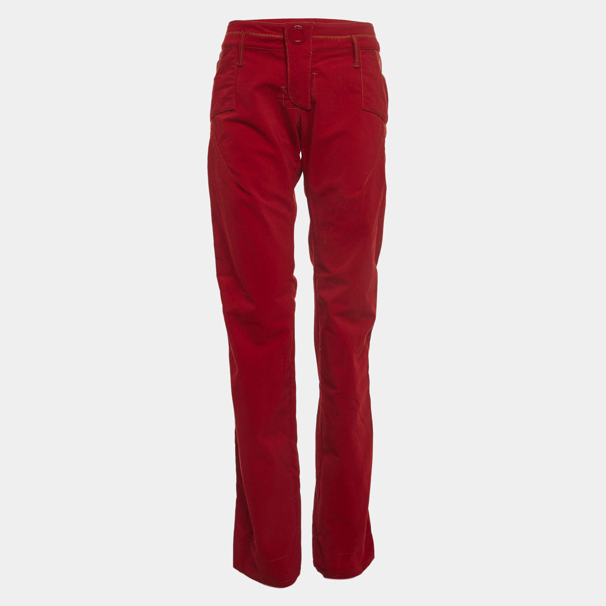 Christian Dior Boutique Red Corduroy Zip Detail Straight Pants M