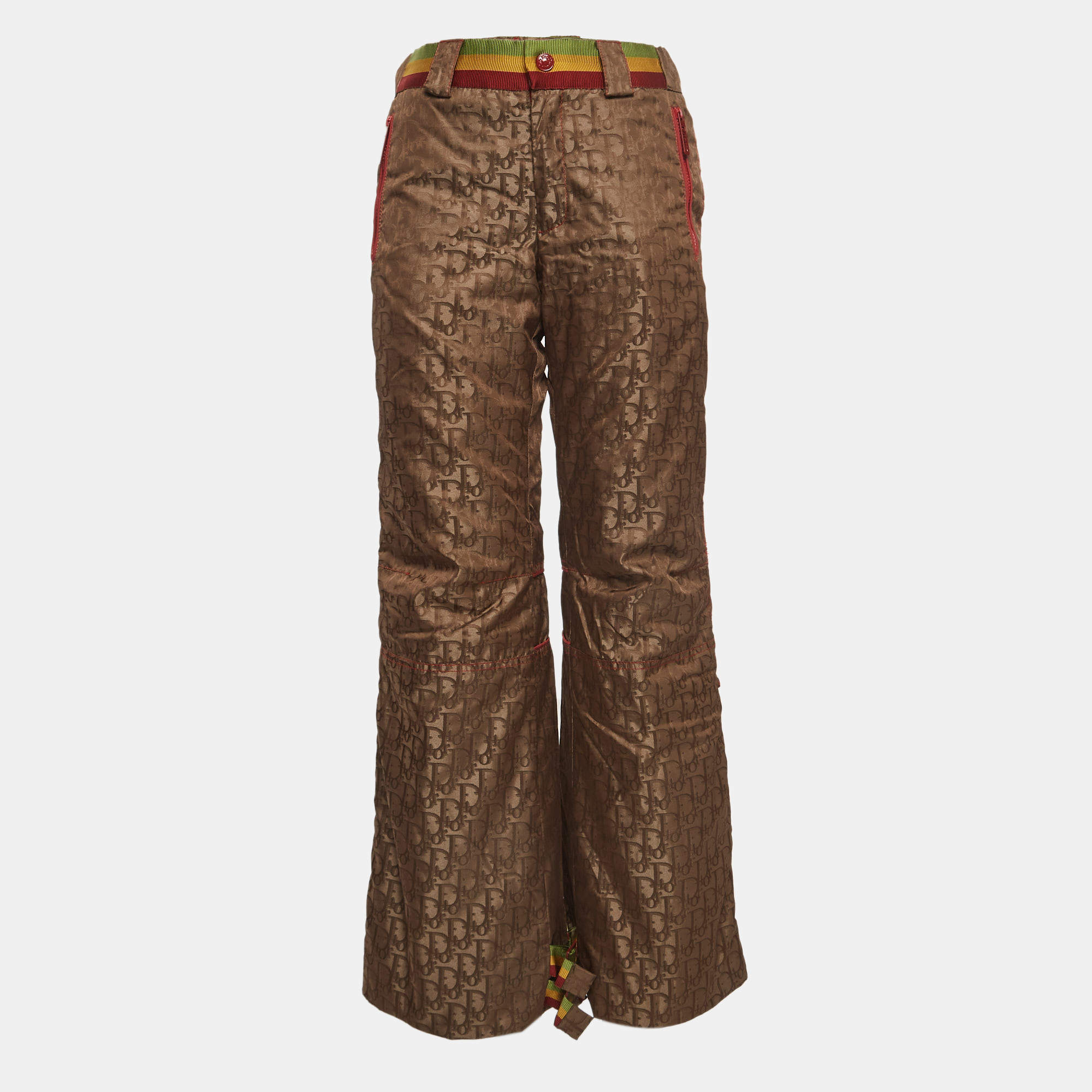 Pre Owned Christian Dior Boutique Brown Logo Monogram Synthetic Rasta Ski Pants M   