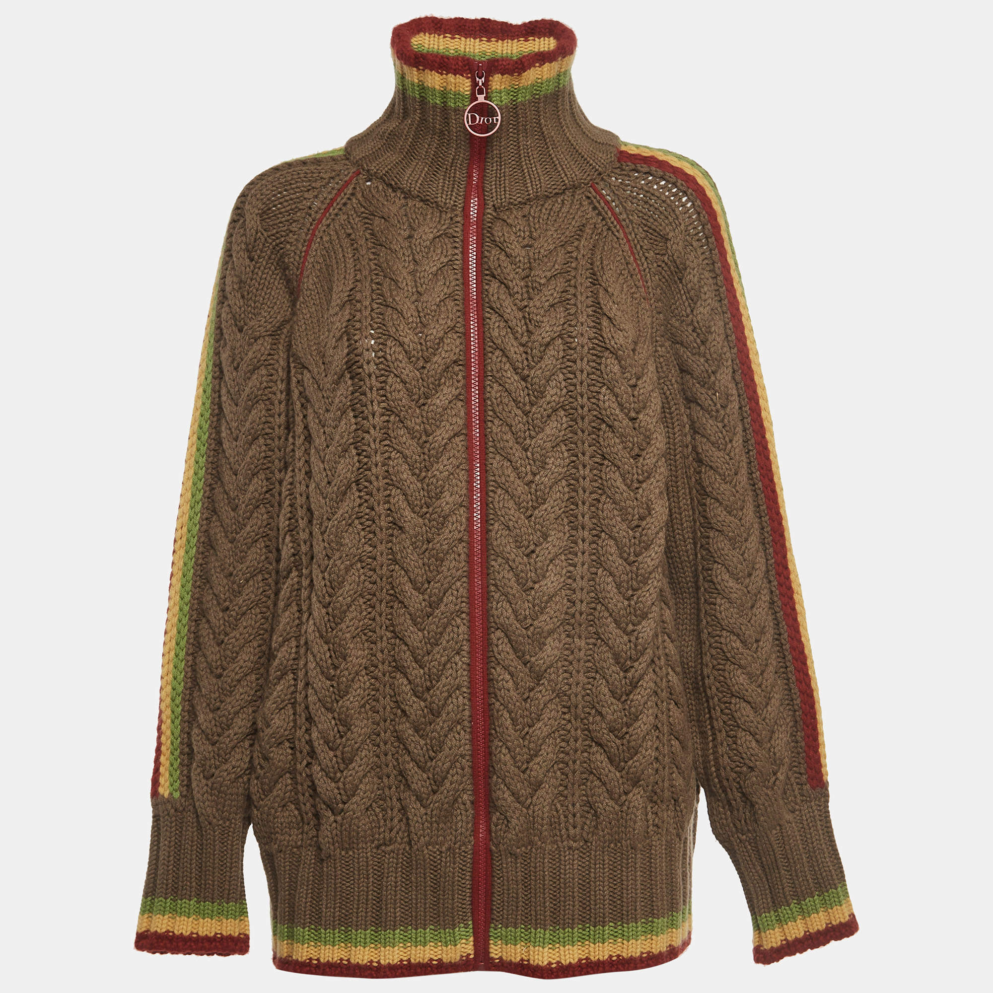 مملوكة مسبقًا Christian Dior Boutique Rasta Brown Cable Knit Cashmere Sweater M