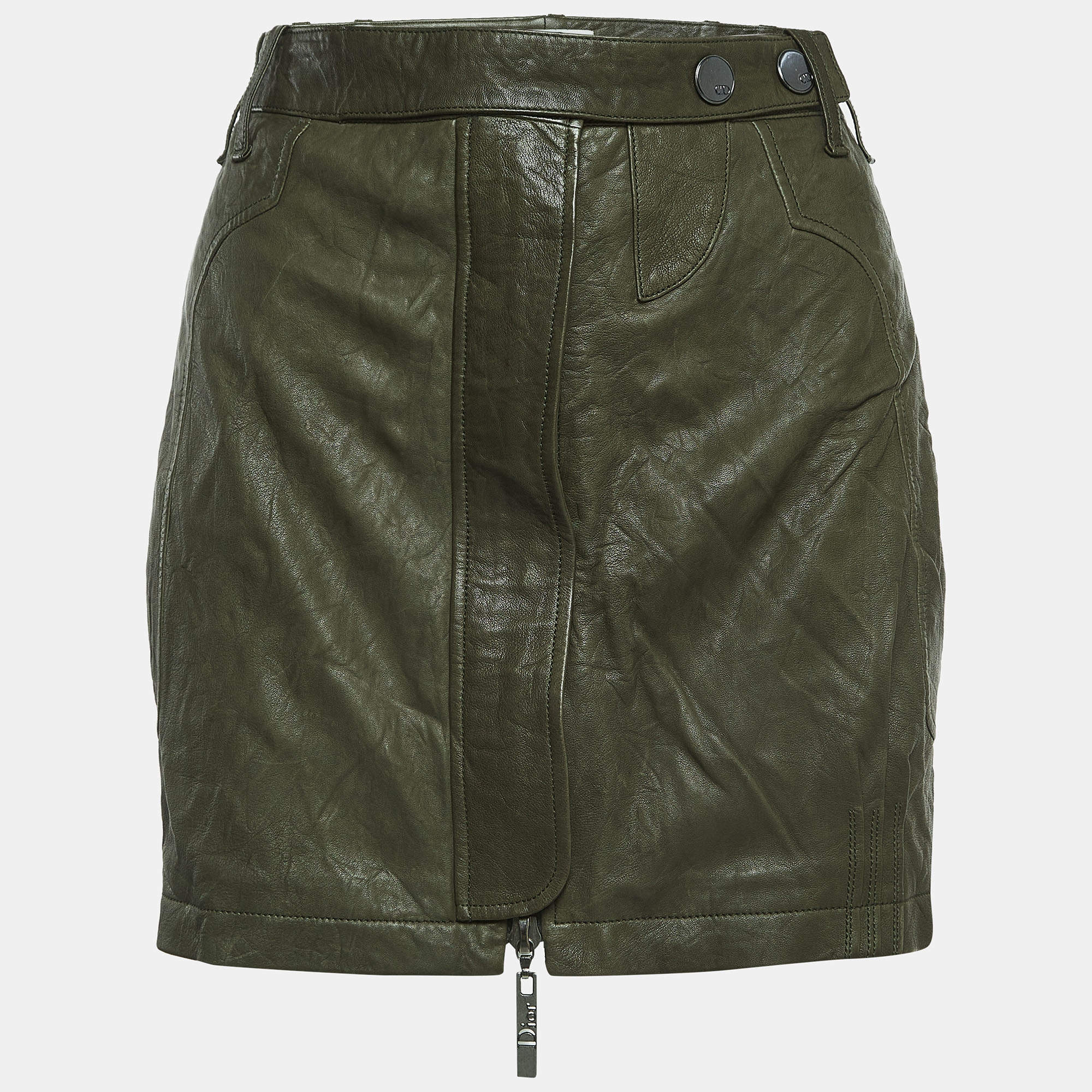 Pre Owned Christian Dior Boutique Green Leather Mini Skirt M